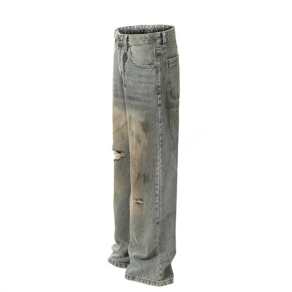 VIBE Men's heavy washed distressed straight punk ripped jeans Size US 32 / EU 48 - 2 Thumbnail