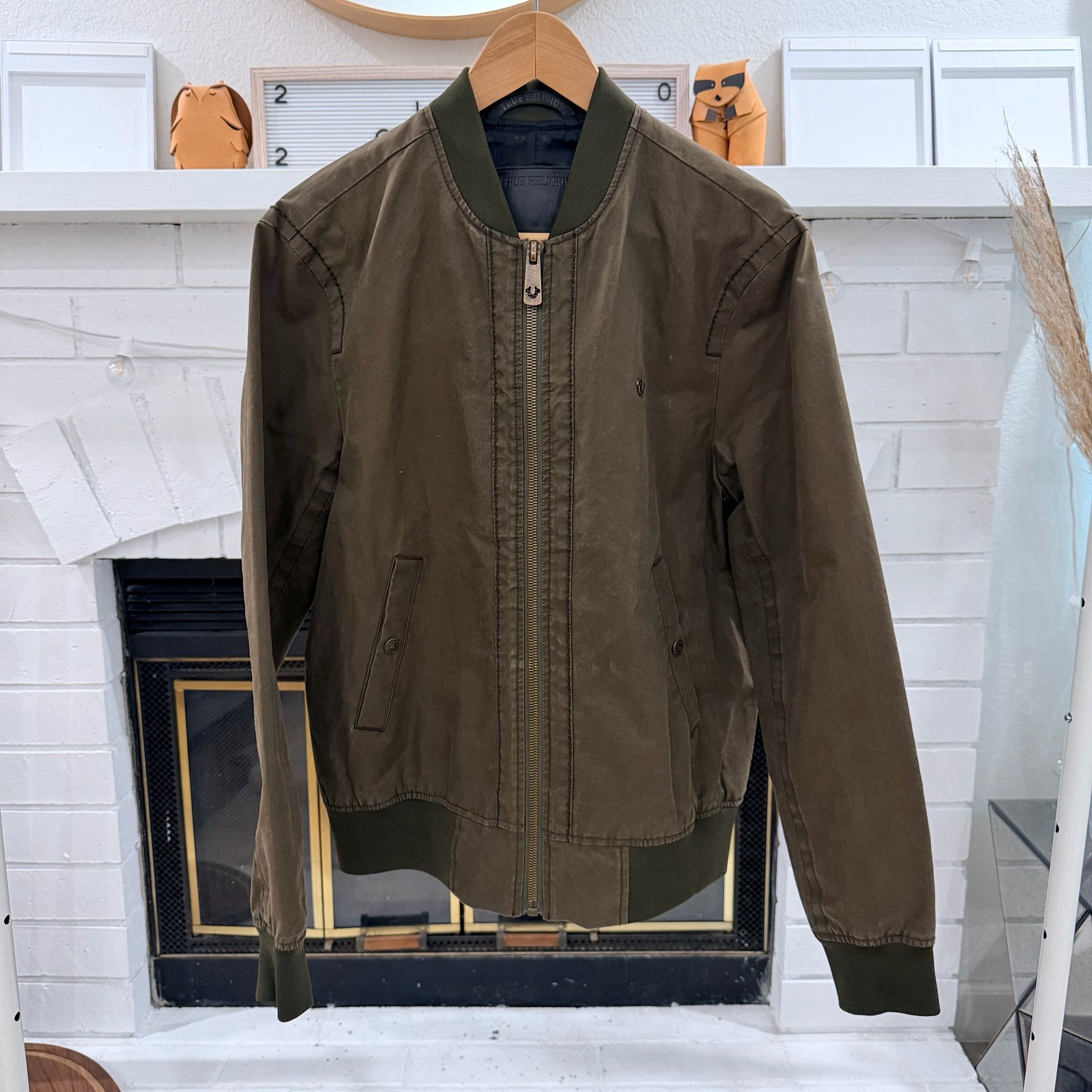 True Religion True Religion Logo Cotton Blend Olive Green Bomber Jacket Size US S / EU 44-46 / 1 - 2 Thumbnail