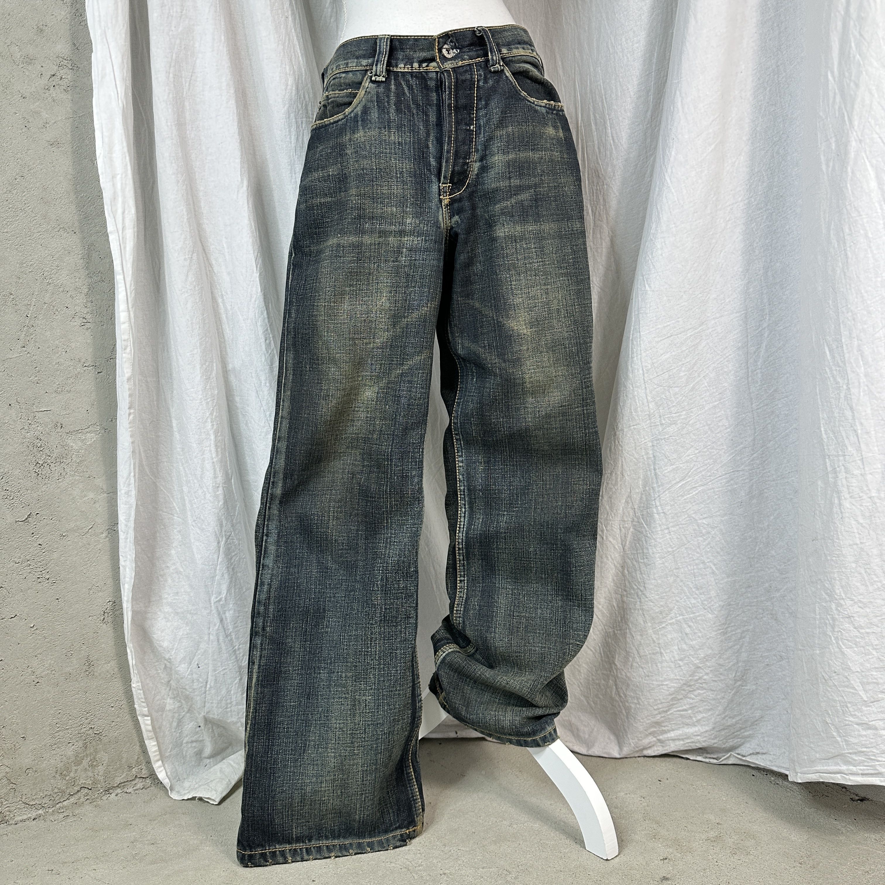 Vintage Vintage Flared Rotten Green Jeans Size 31" - 2 Thumbnail