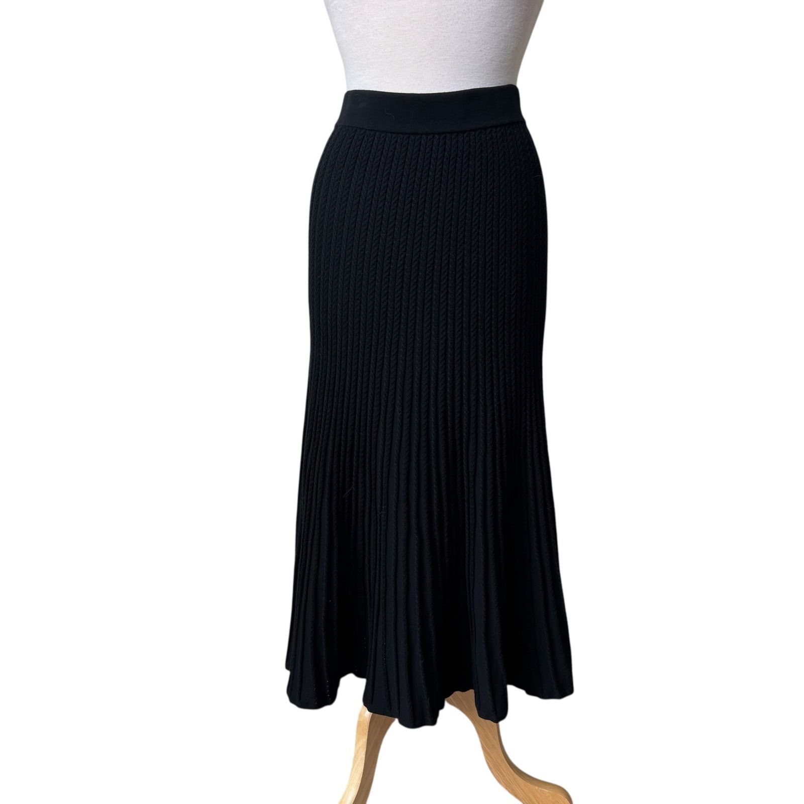 Other PERUVIAN CONNECTION Knit A-line Flutter Midi Skirt Black Size 28" / US 6 / IT 42 - 4 Thumbnail