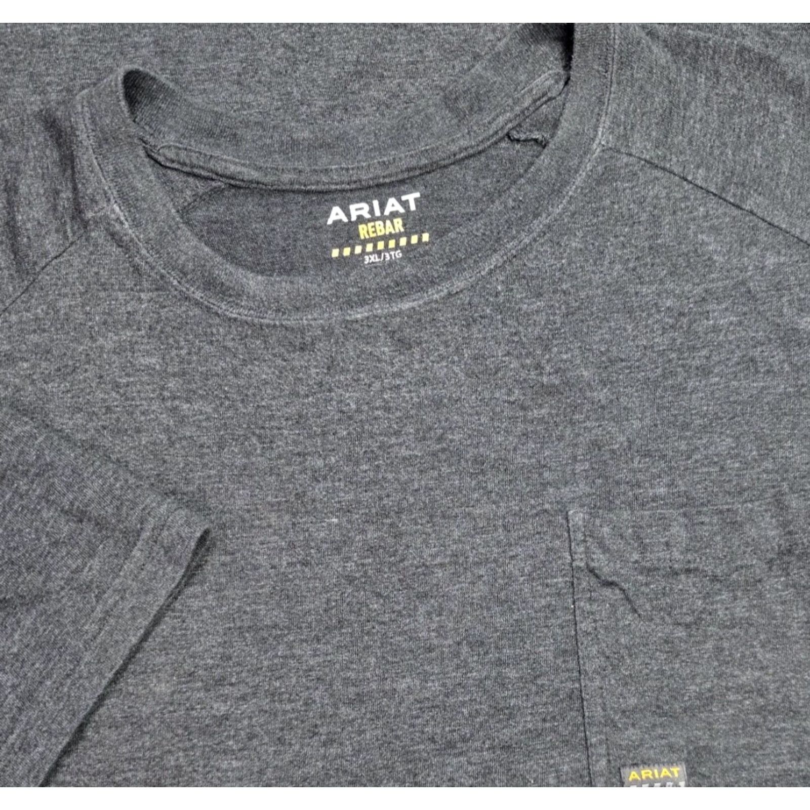 Ariat Ariat Men's Short Sleeve T-Shirt Pocket Gray Cotton 3XL Crew Neck Solid Rebar Size US 39 - 2 Thumbnail