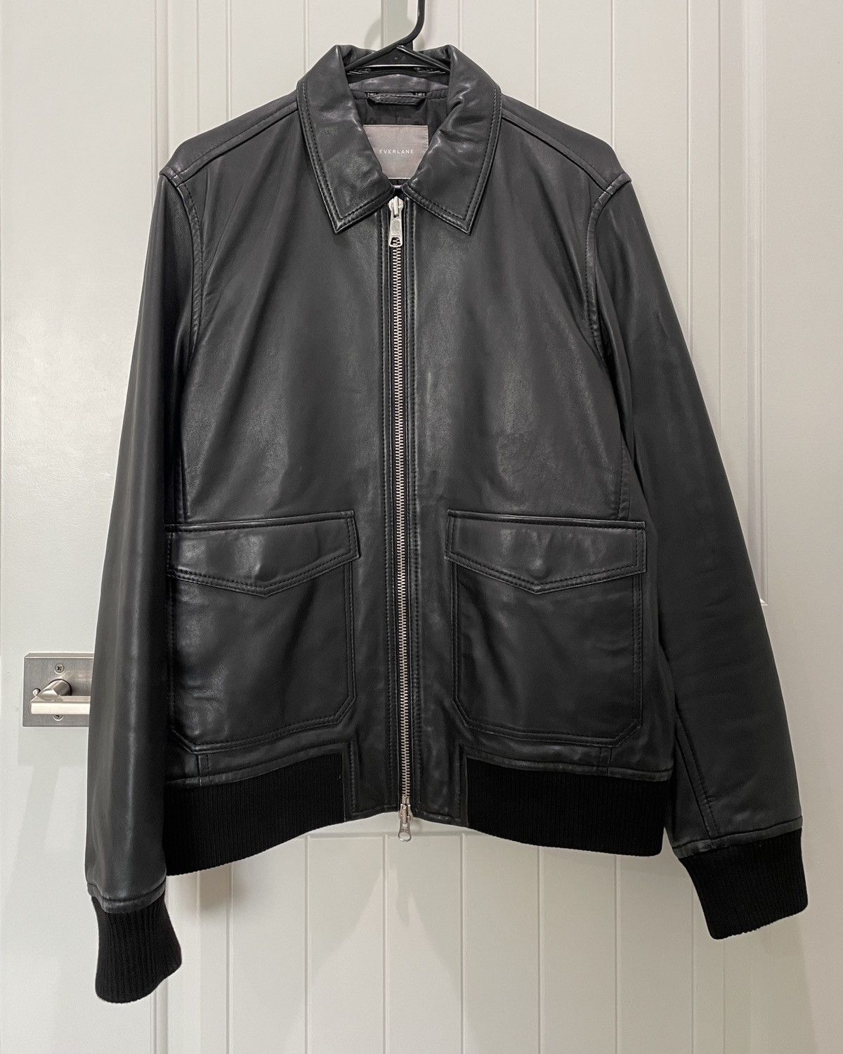 image of Everlane Leather Bomber Jacket in Black, Men's (Size Large)