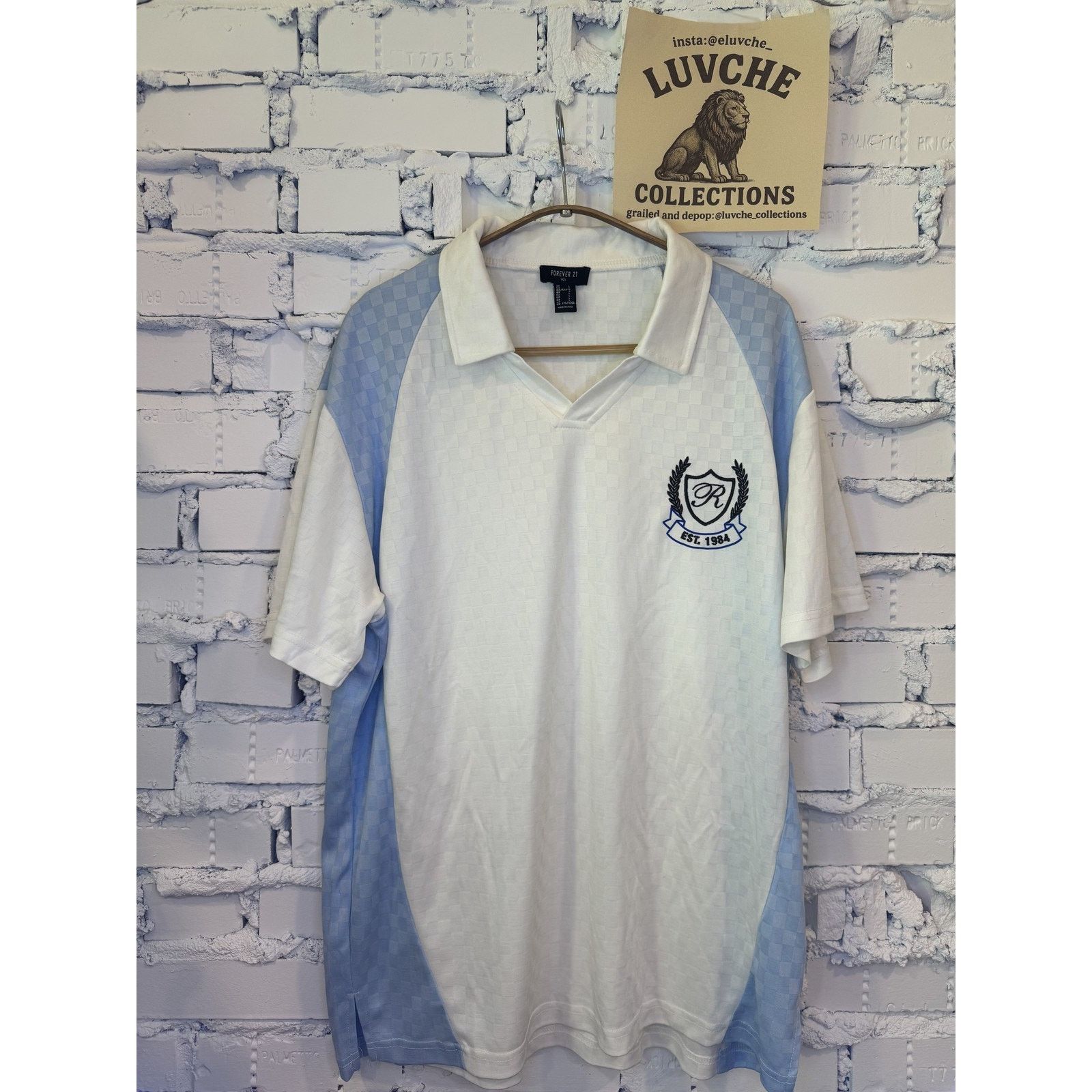 Forever 21 Forever 21 Mens Large White Blue Polo Embroidered Polo Size US L / EU 52-54 / 3 - 1 Thumbnail