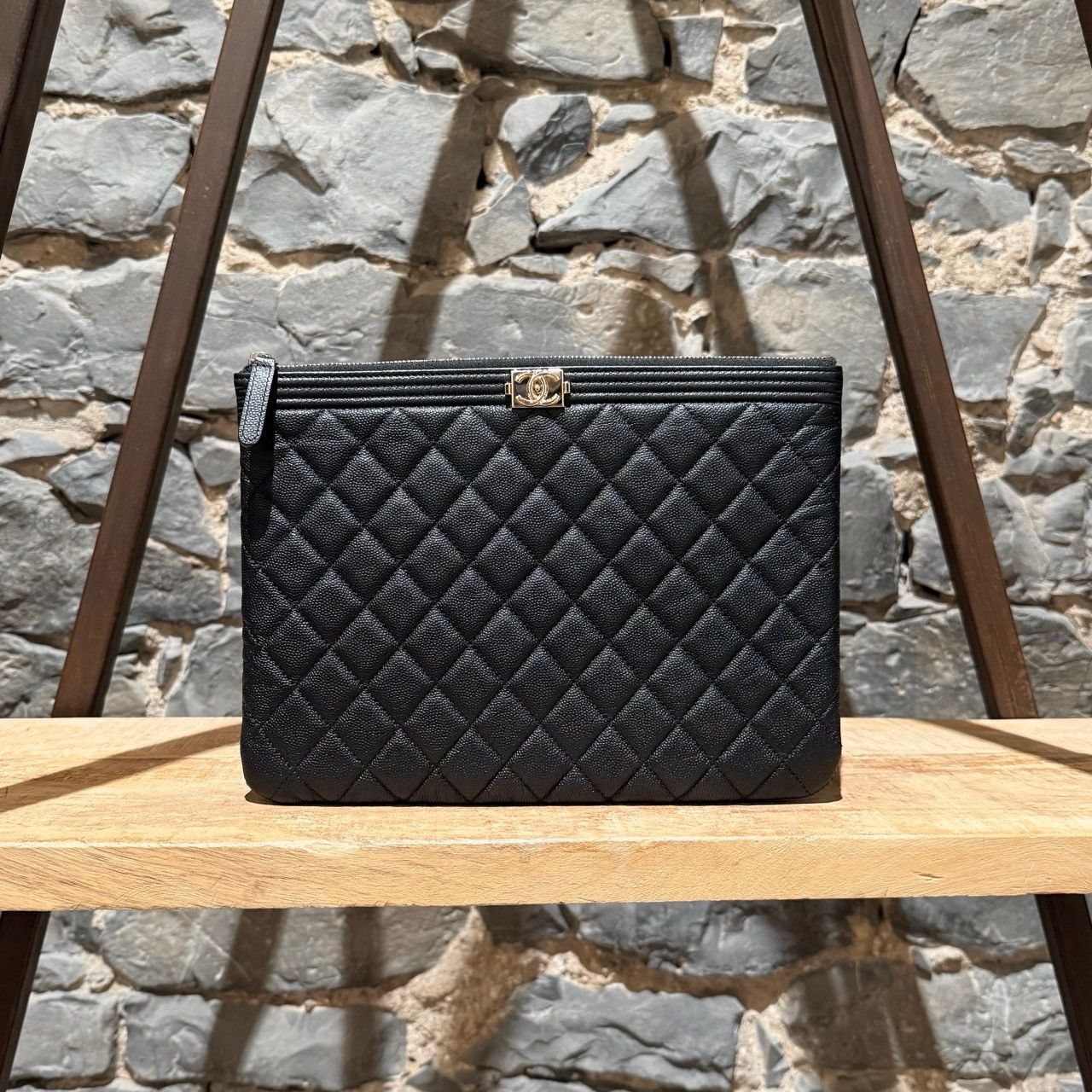 Chanel Chanel Black Caviar Quilted Medium Boy O-Case Pouch Size ONE SIZE - 3 Thumbnail
