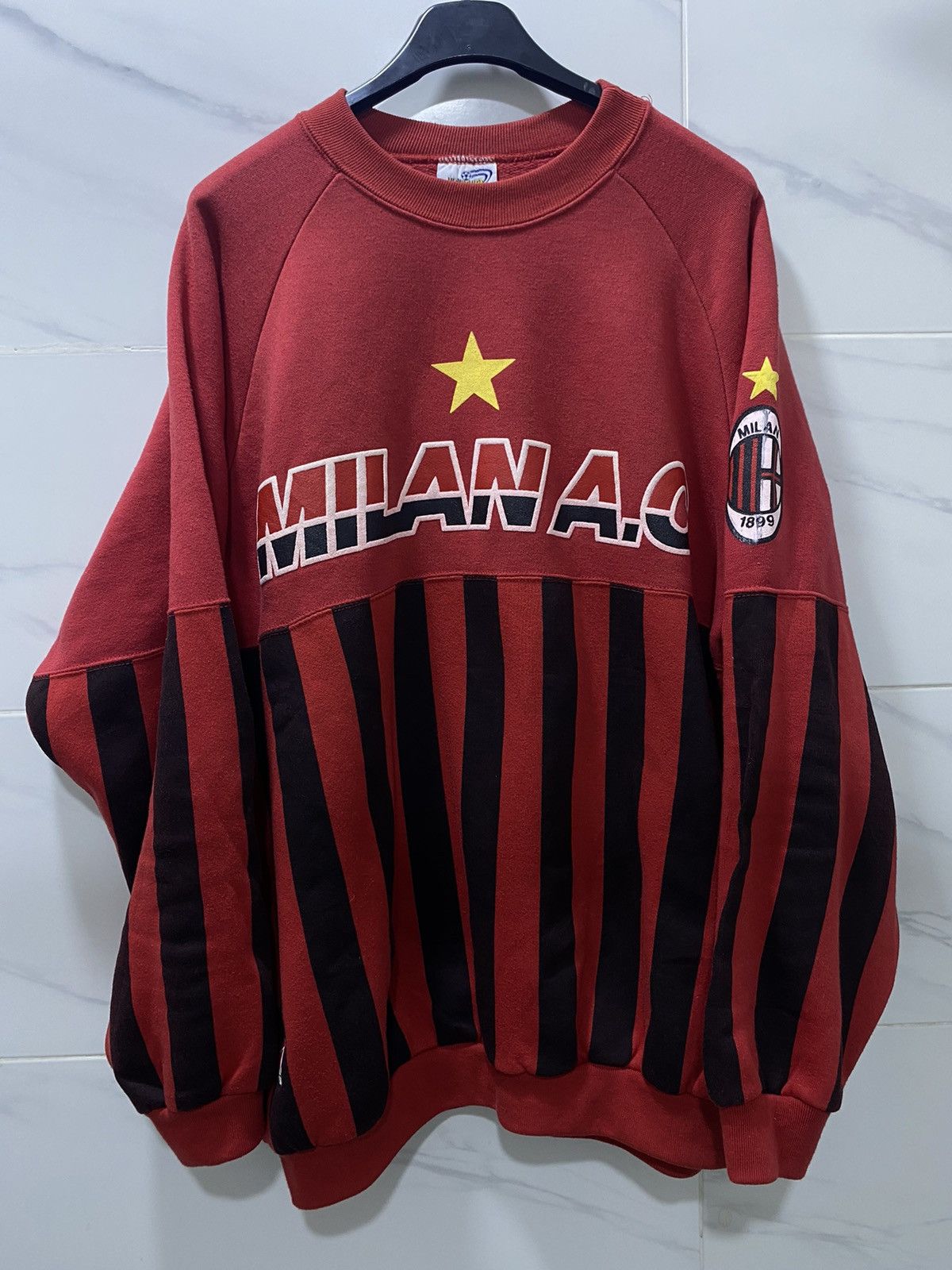 image of Italian Designers x Soccer Jersey Ac Milan 1990 1991 Le Felpe Dei Grandi L Pullover Jumper in Red B