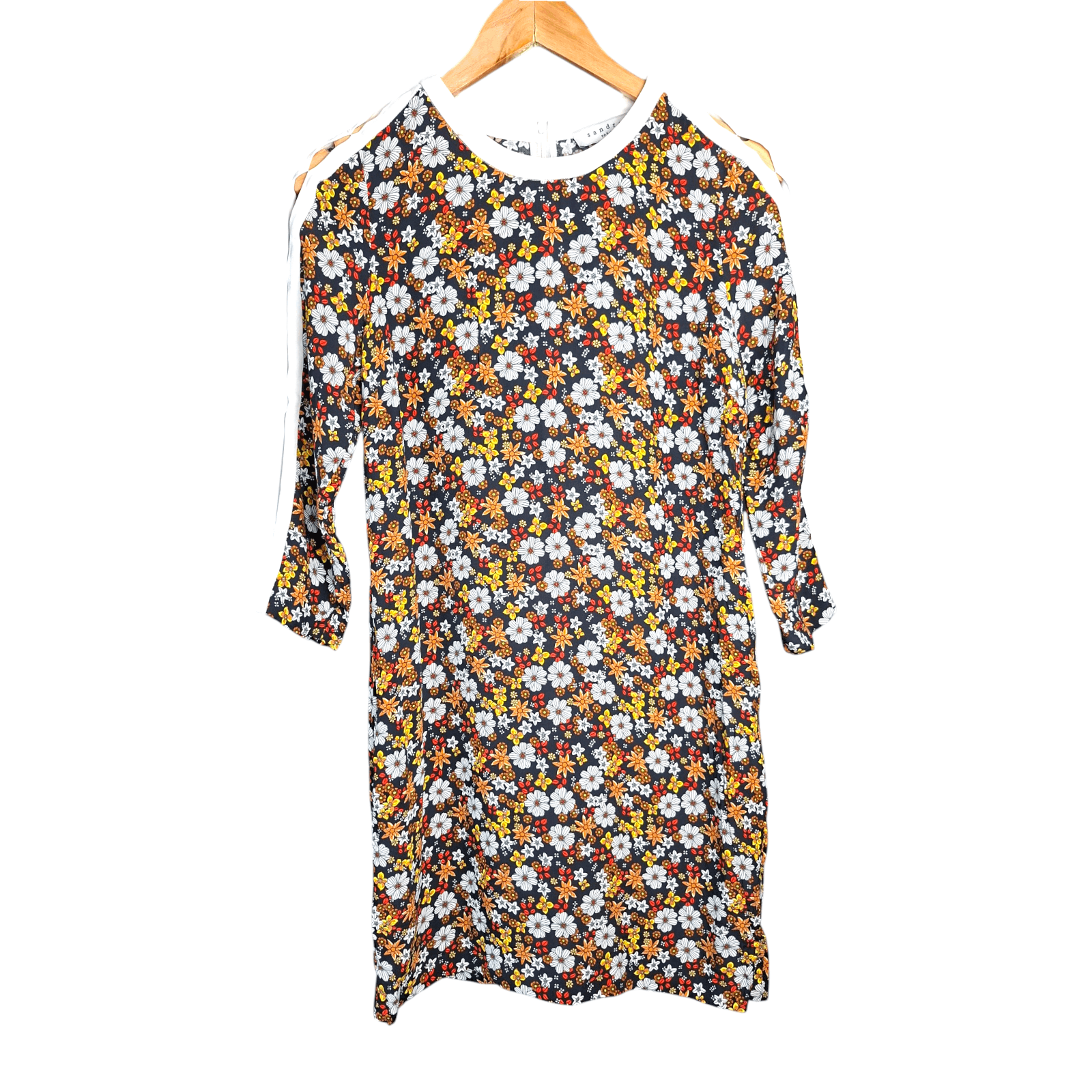 Sandro SANDRO Paris Floral Mini Dress White Trim Split Sleeve Retro Size XS / US 0-2 / IT 36-38 - 1 Thumbnail