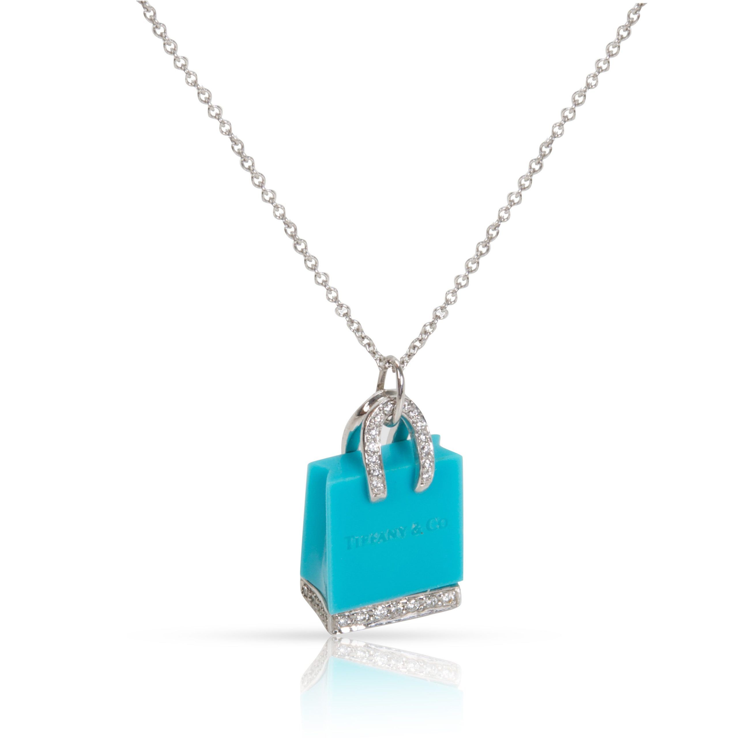 image of Tiffany Co Tiffany & Co. Diamond Shopping Bag Pendant In Platinum (1/4 Ctw) in Silver, Women's