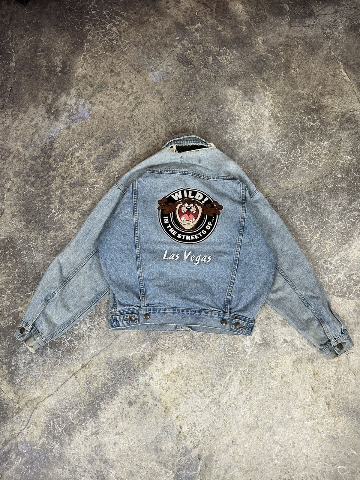 Image of Vintage Distressed Taz Denim Jacket, Men's (Size Small)