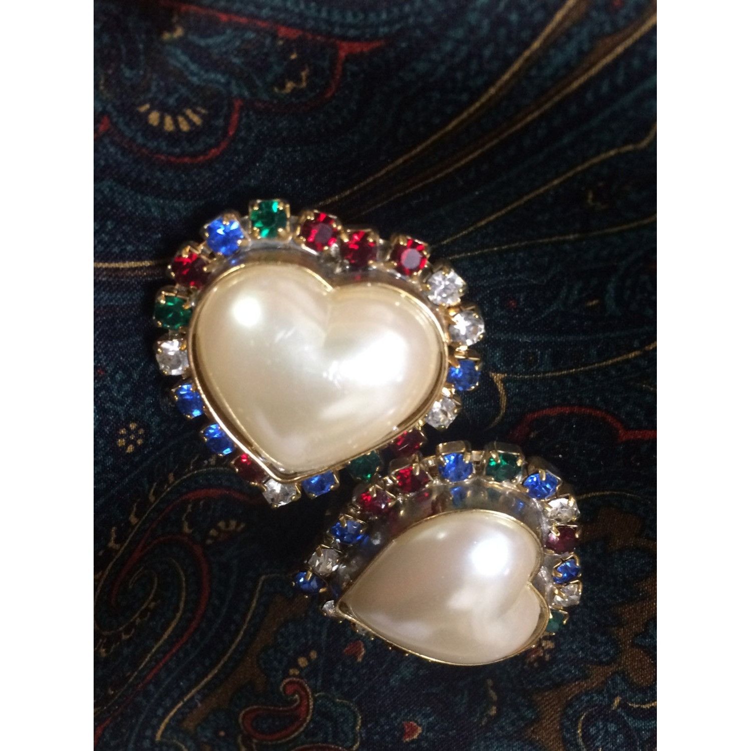 Escada Vintage ESCADA faux pearl heart earrings with crystals Size ONE SIZE - 3 Thumbnail