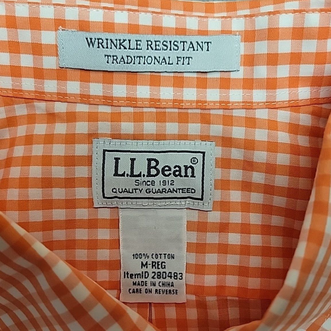 Vintage VINTAGE L.L. Bean Shirt Mens M Orange Gingham Plaid 100% Cotton Traditional Button-Up Casual Men Size US M / EU 48-50 / 2 - 3 Thumbnail