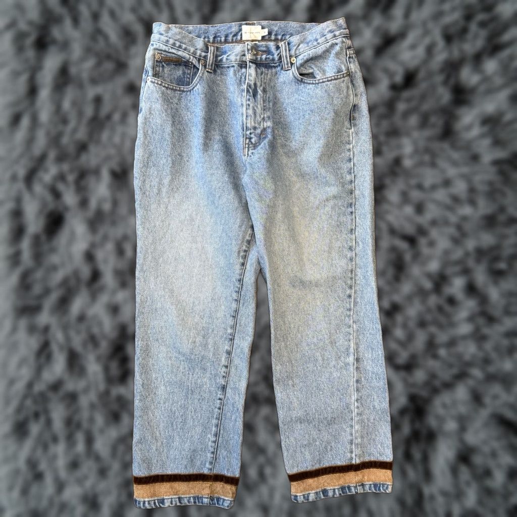 Calvin Klein VINTAGE Calvin Klein Jeans Womens Cotton Straight Leg Jeans Mom Size 8 Suede Bottoms Blue 90s Denim Classic USA 30x25 Womens Jeans Size 30" / US 8 / IT 44 - 1 Thumbnail