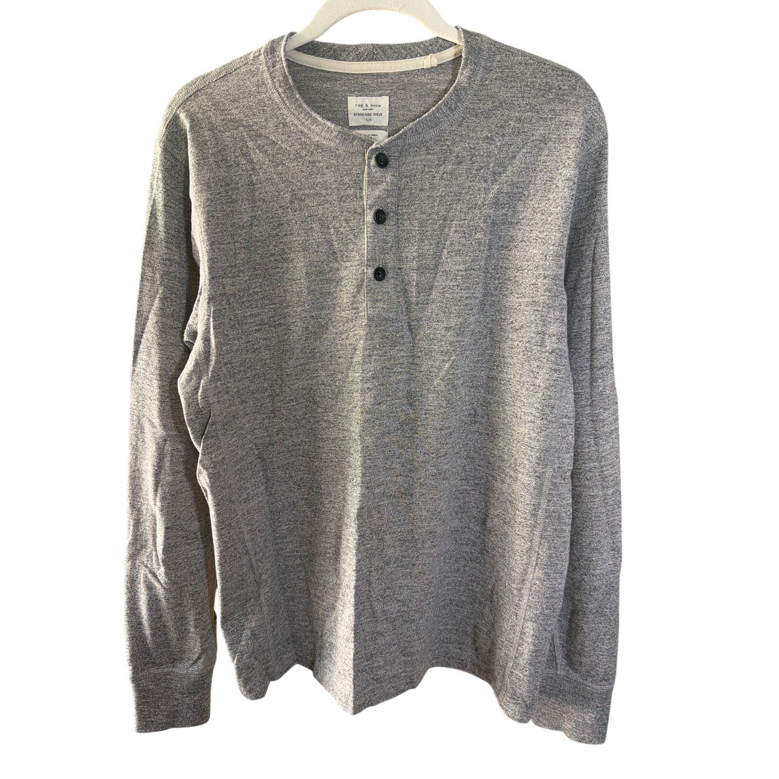 Rag & Bone 0268 Rag & Bone Classic Long Sleeve Henley Shirt Grey Size US L / EU 52-54 / 3 - 2 Thumbnail