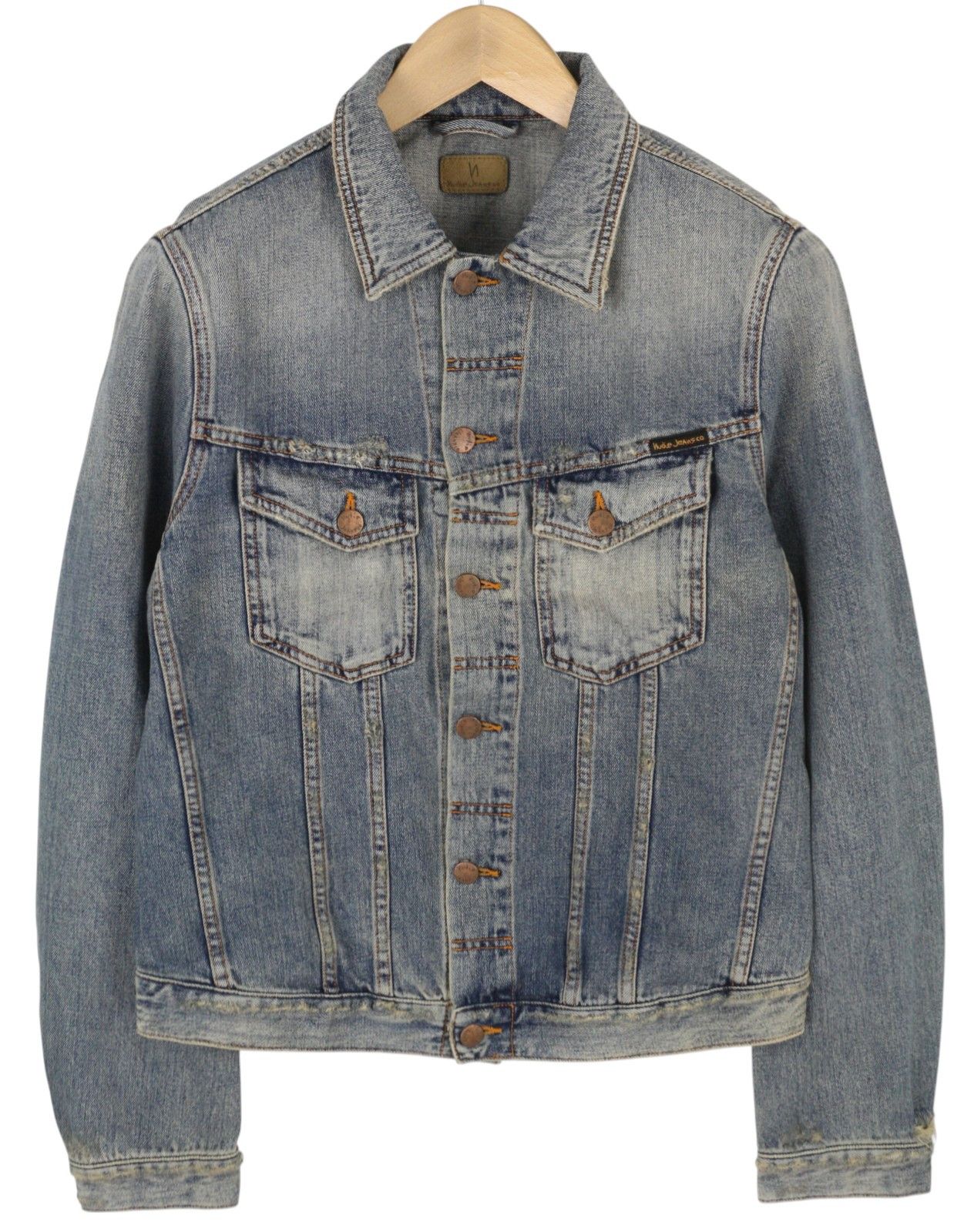 BILLY M Shimmering Indigo Button-Up Distress Denim 85887