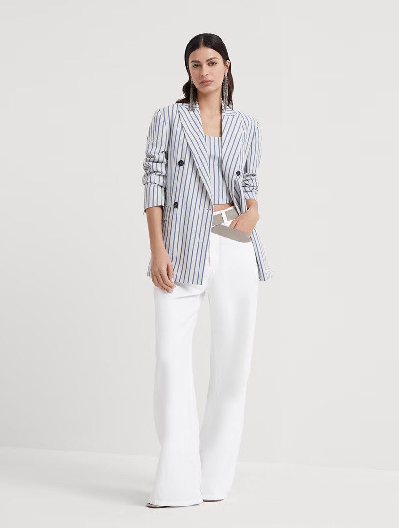 Brunello Cucinelli o1la1rc1a0425 Blouse in White/Blue Size XL / US 12-14 / IT 48-50 - 6 Thumbnail