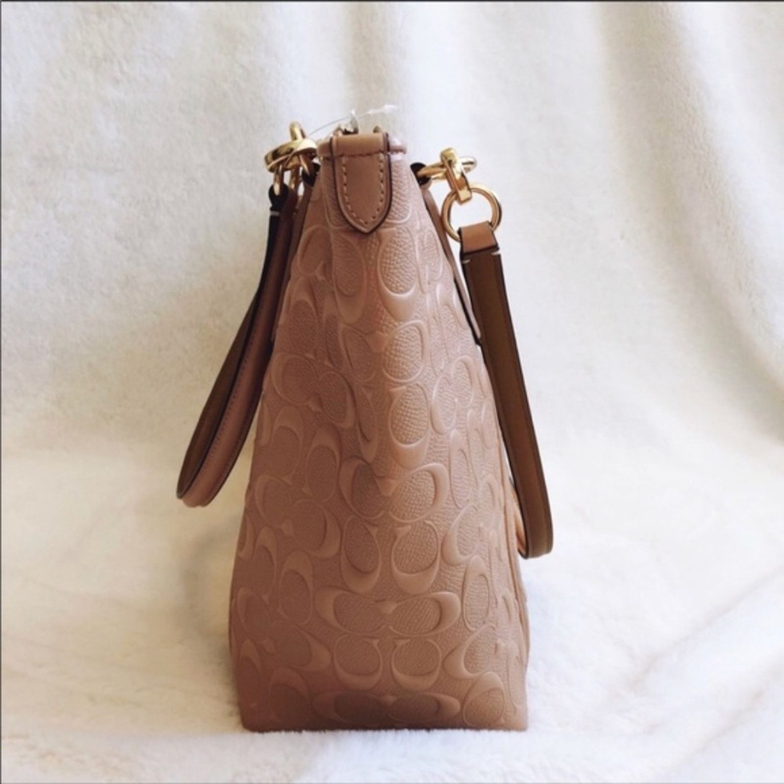 Coach Coach Nude Pink Signature Embossed Leather Tote Size ONE SIZE - 7 Thumbnail