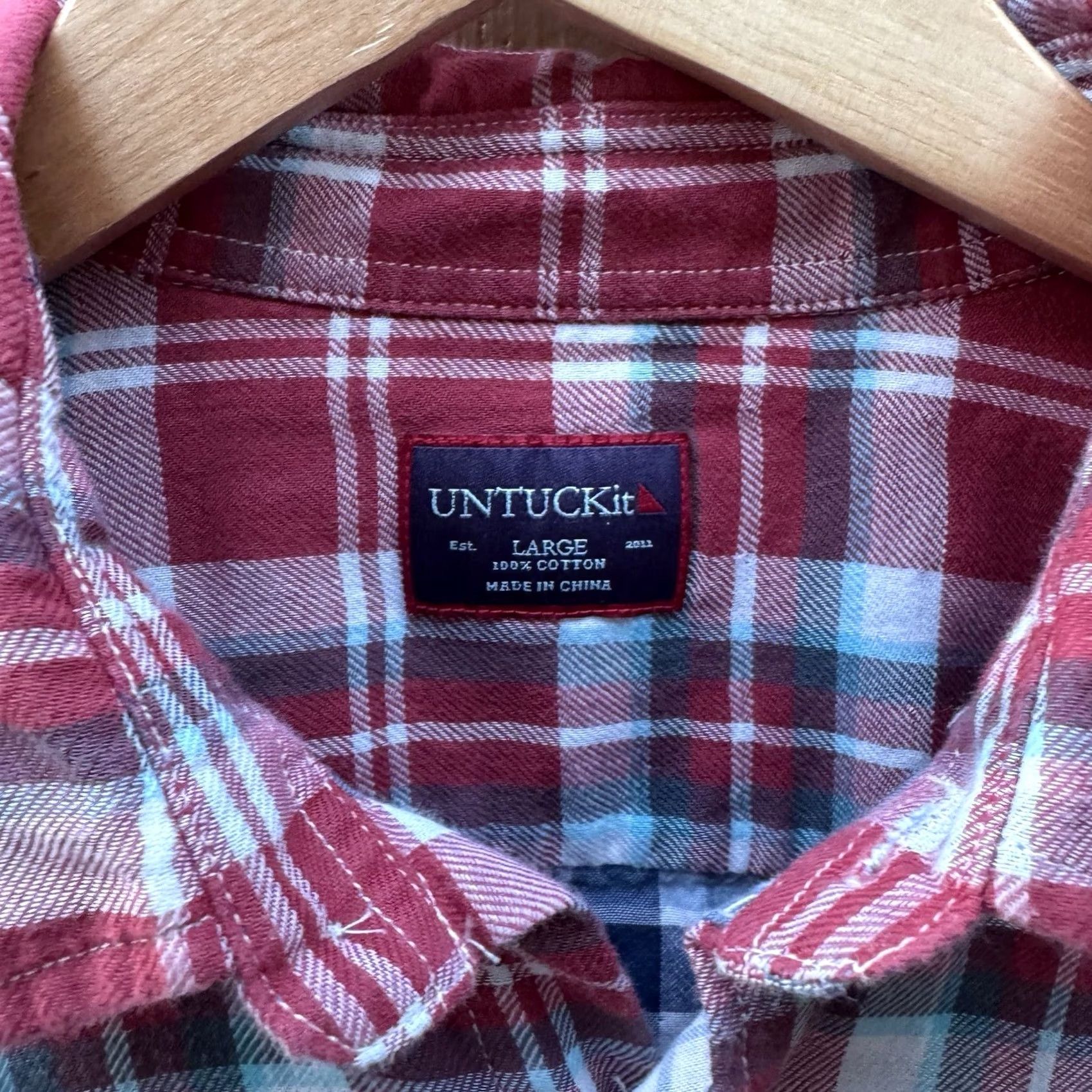 UNTUCKit UNTUCKit Shirt Mens Large Red Grey Plaid Button Up Long Sleeve Flannel Cotton Shirt Size US L / EU 52-54 / 3 - 4 Thumbnail