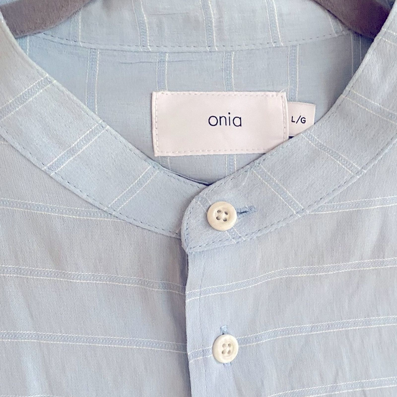 Onia ONIA Mens $189 Light Blue Mandarin Collar Shirt LG EUC Size US L / EU 52-54 / 3 - 5 Thumbnail