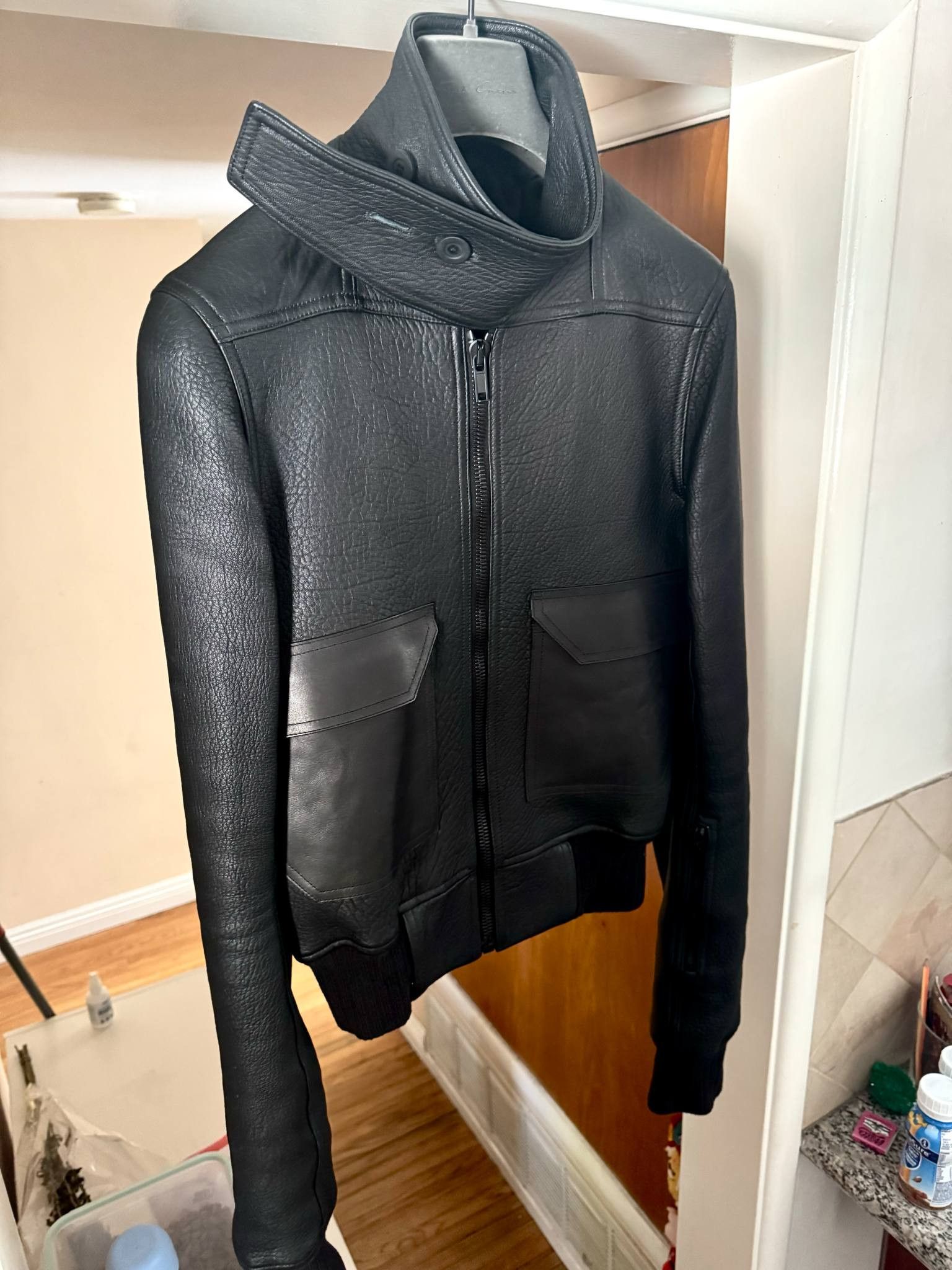 Rick Owens Glitter Egon Leather Jacket in Black | FWRD