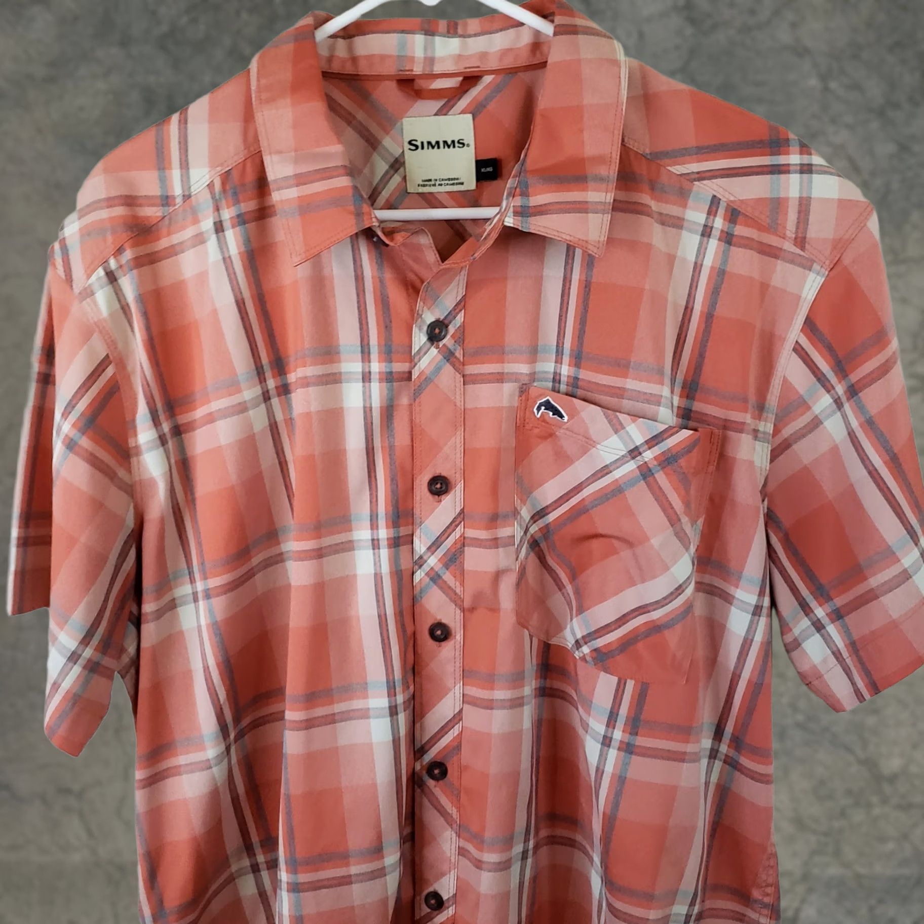 Vintage Simms Shirt Mens XL Salmon Plaid Short Sleeve Fishing Button Up Outdoor Hiking Size US XL / EU 56 / 4 - 1 Thumbnail