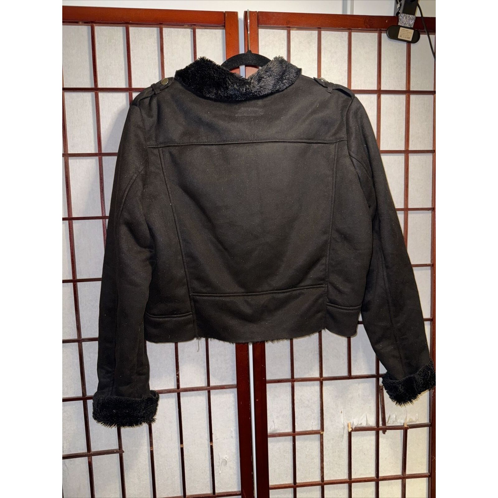 Black Label Black Label Cropped Biker Jacket Black Faux Suede Faux Shear Size L / US 10 / IT 46 - 10 Thumbnail