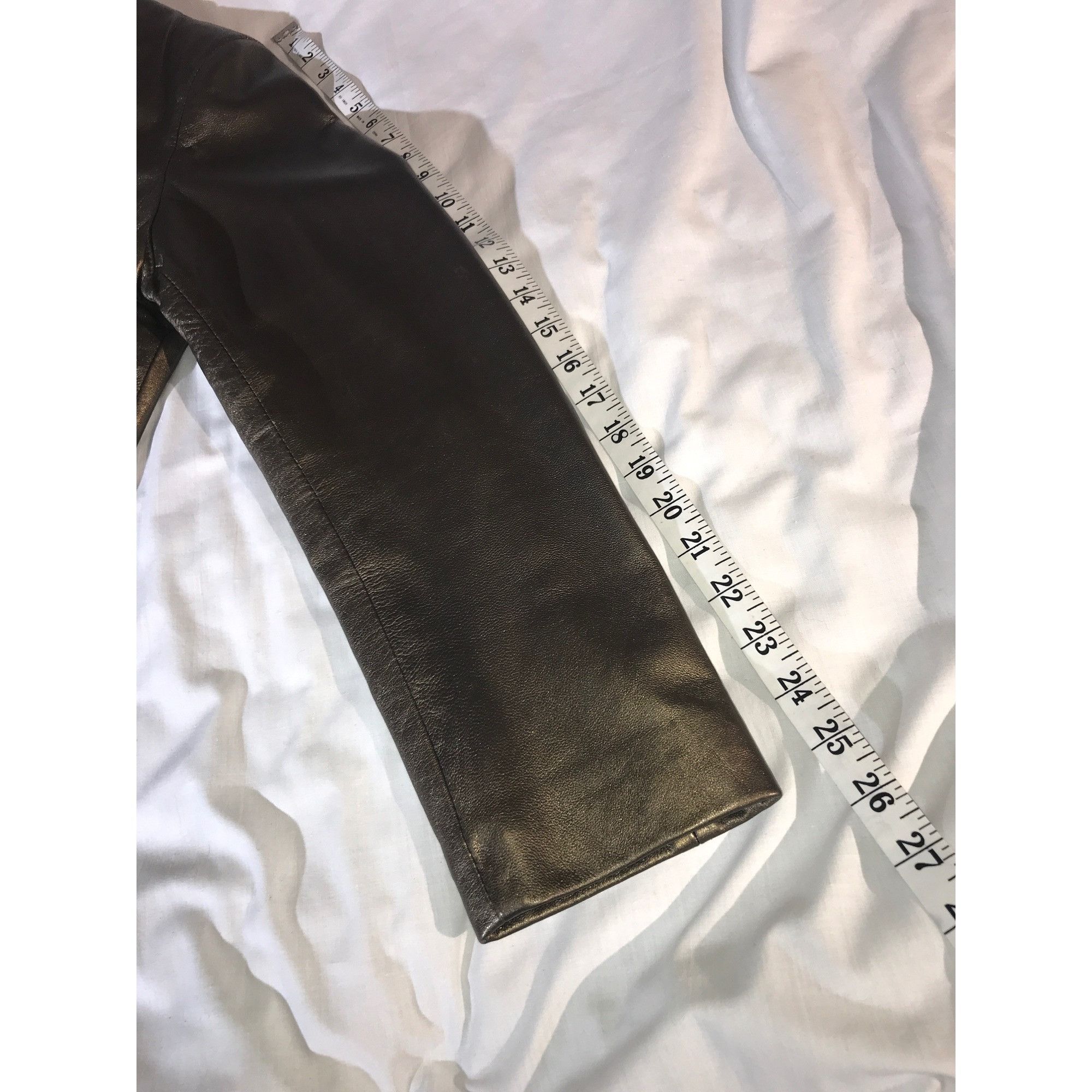 Vintage Yvonne le Marie Women's Metallic Olive Leather Jacket Size L / US 10 / IT 46 - 7 Thumbnail