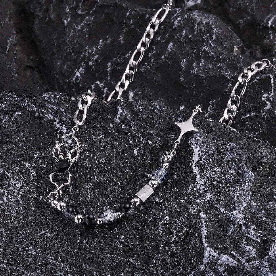 Jewelry 8MM Glass Beads Chain Necklaces Figaro Chain Choker Collar Size ONE SIZE - 5 Thumbnail