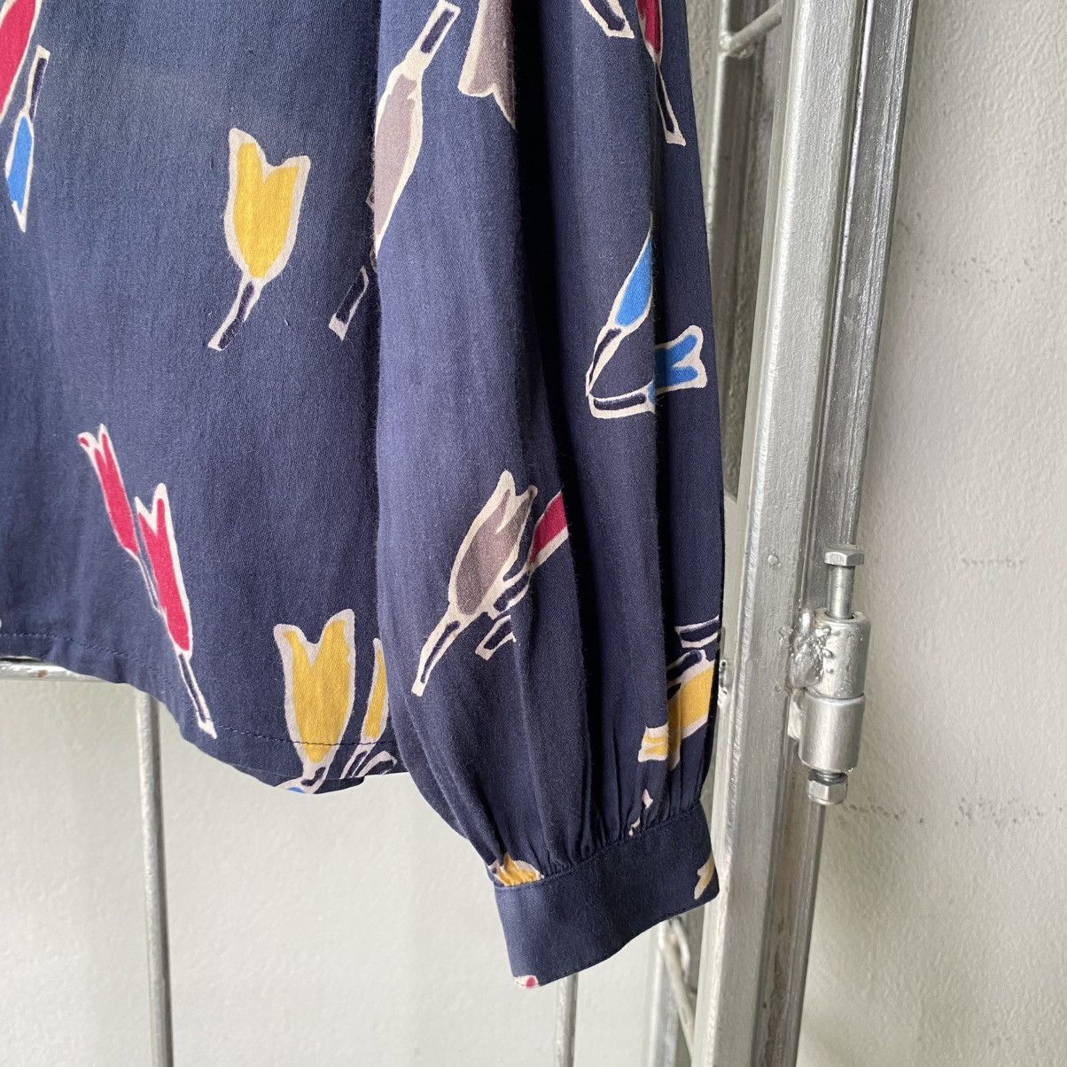 Christian Dior Navy Abstract Tulip Print Blouse