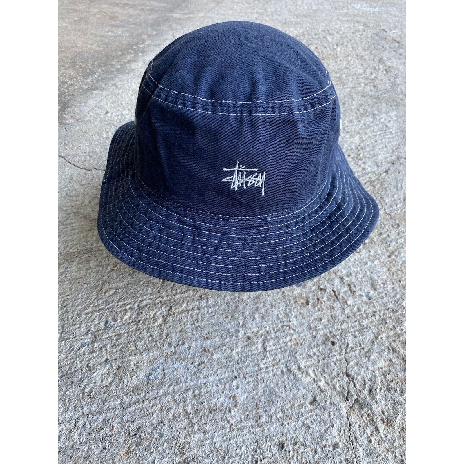 Vintage Stussy Bucket Hat Blue Navy Size L/XL Logo Y2K Used