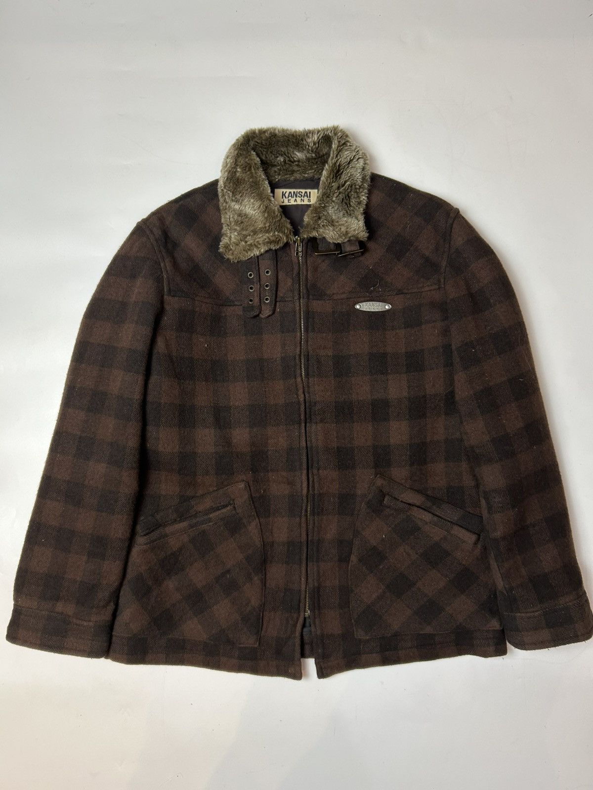 Japanese Brand × Kansai Yamamoto × Vintage VINTAGE KANSAI JEANS WOOL FUR JACKET Size US L / EU 52-54 / 3 - 1 Thumbnail