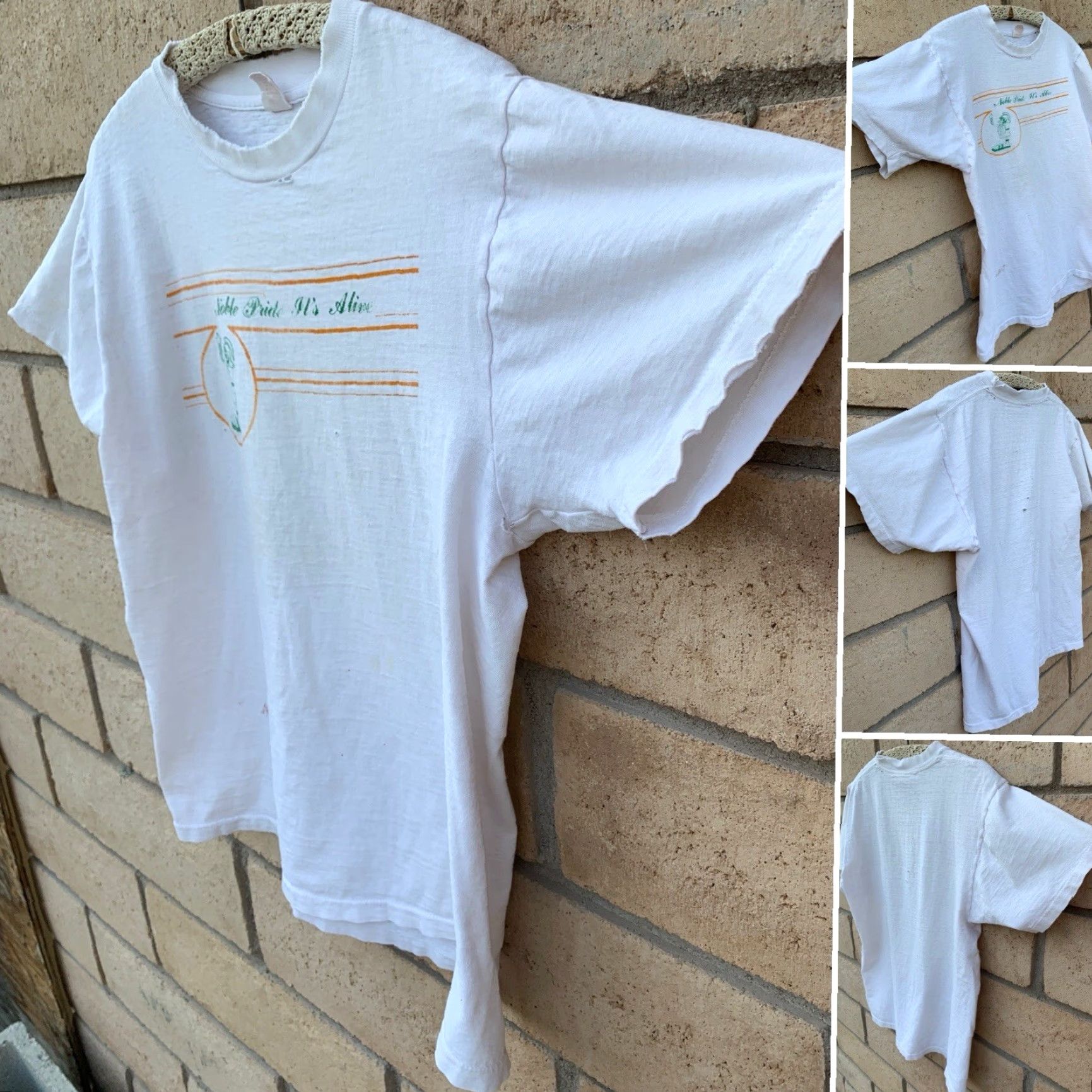 Thrasher Vintage Notre Dame Its Alive T Shirt Collegiate Pacific White Cotton T-Shirt Mens L Graphic Print Distressed Holes 1970s 1980s Size US L / EU 52-54 / 3 - 5 Thumbnail