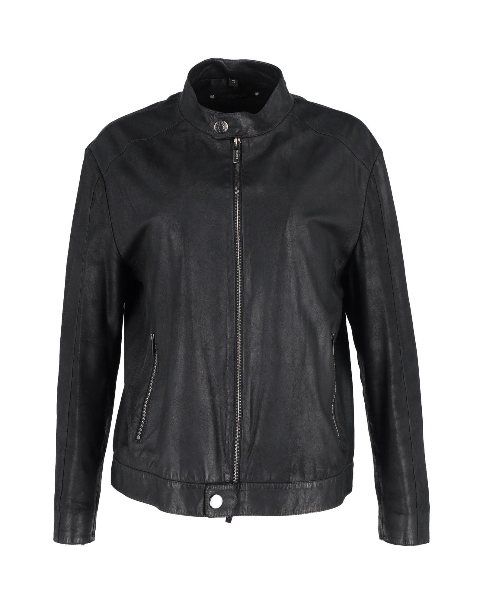 image of Black Leather Moto Jacket With Impeccable Tailoring And Attention To Detail By Armani Collezioni (S