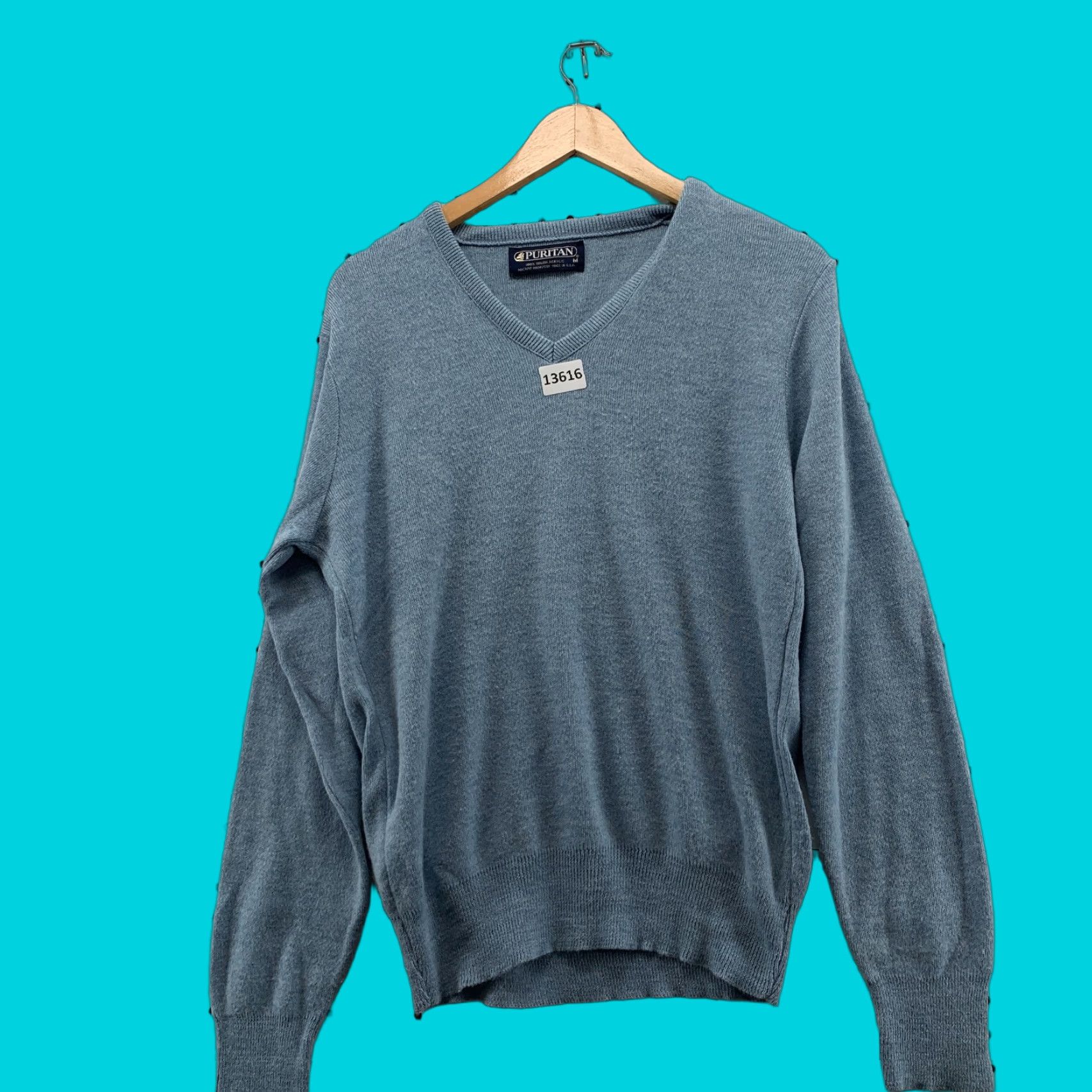 Vintage VINTAGE Puritan Blue Sweater Shirt Mens Adult Medium Long Sleeve V-Neck Orlon Acrylic Pullover G USA 90s Mens Size US M / EU 48-50 / 2 - 1 Thumbnail