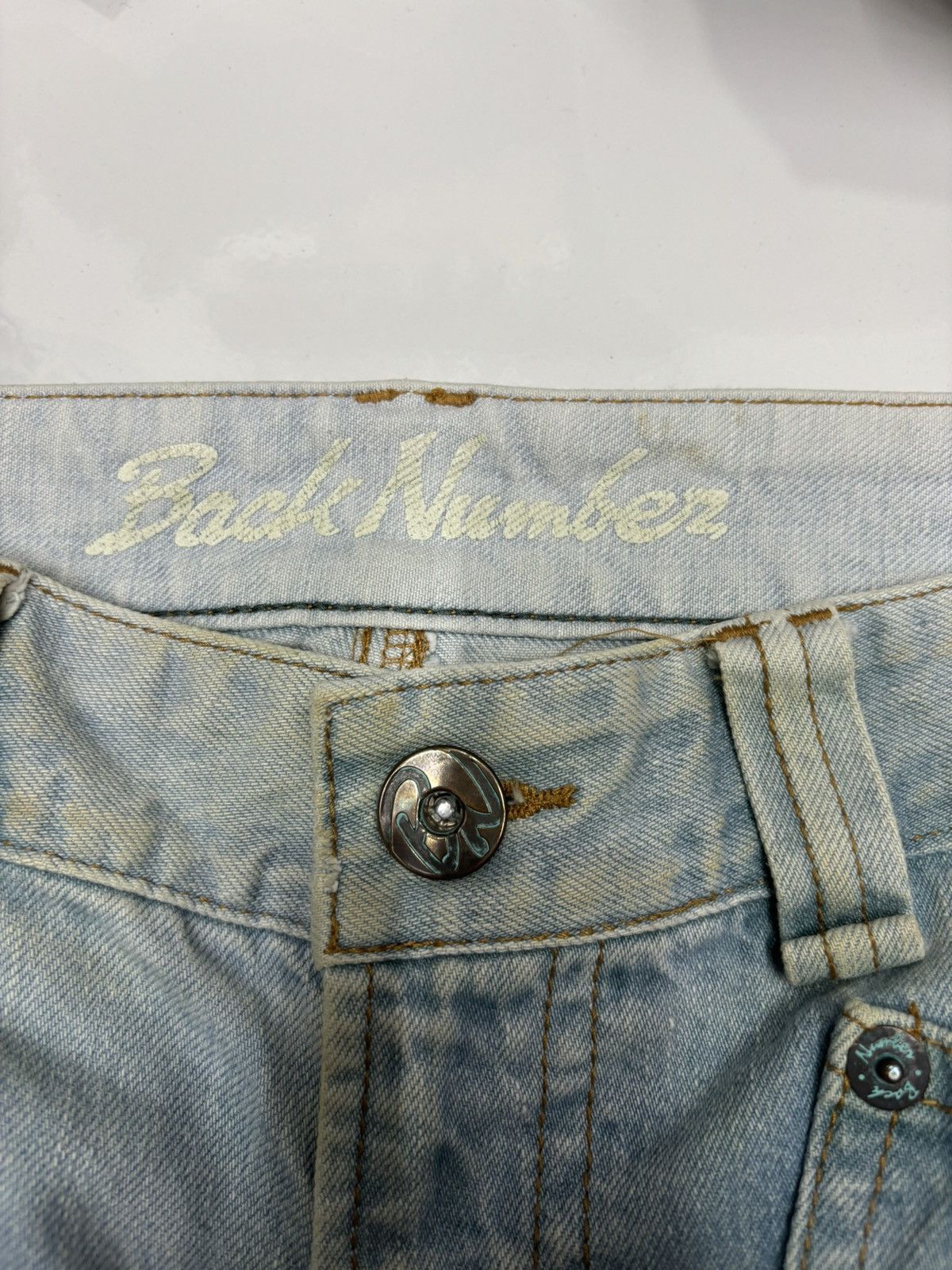 If Six Was Nine × Le Grande Bleu (L.G.B.) × Tornado Mart RARE🔥VINTAGE BACK NUMBER FLARED JEANS FADED DENIM Size US 32 / EU 48 - 9 Thumbnail