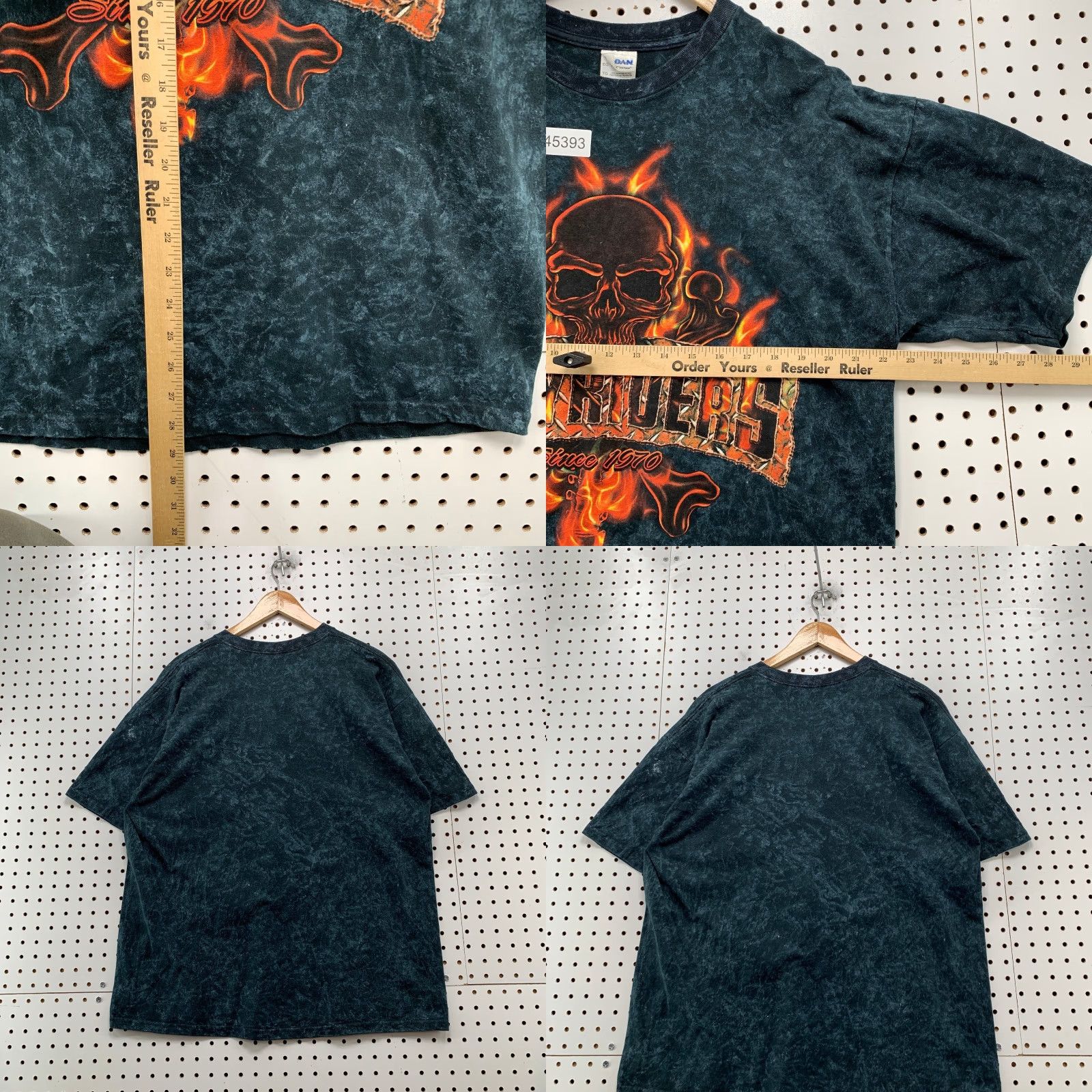 Gildan VINTAGE Easy Rider Skull Flame Shirt Mens XL Black Acid Wash Motorcycle Biker Gildan Cotton Knit Crew Neck Short Sleeve T-Shirt Size US XL / EU 56 / 4 - 8 Thumbnail