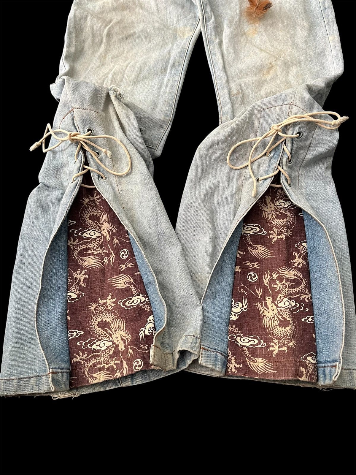 Tornado Mart Vintage pendora lace up dragon flare mudwash jeans Size US 28 / EU 44 - 4 Thumbnail