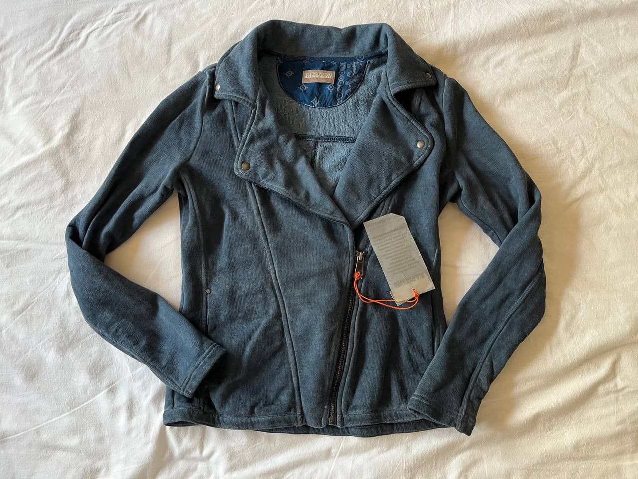 Napapijri vintage navy blue distressed cotton biker jacket