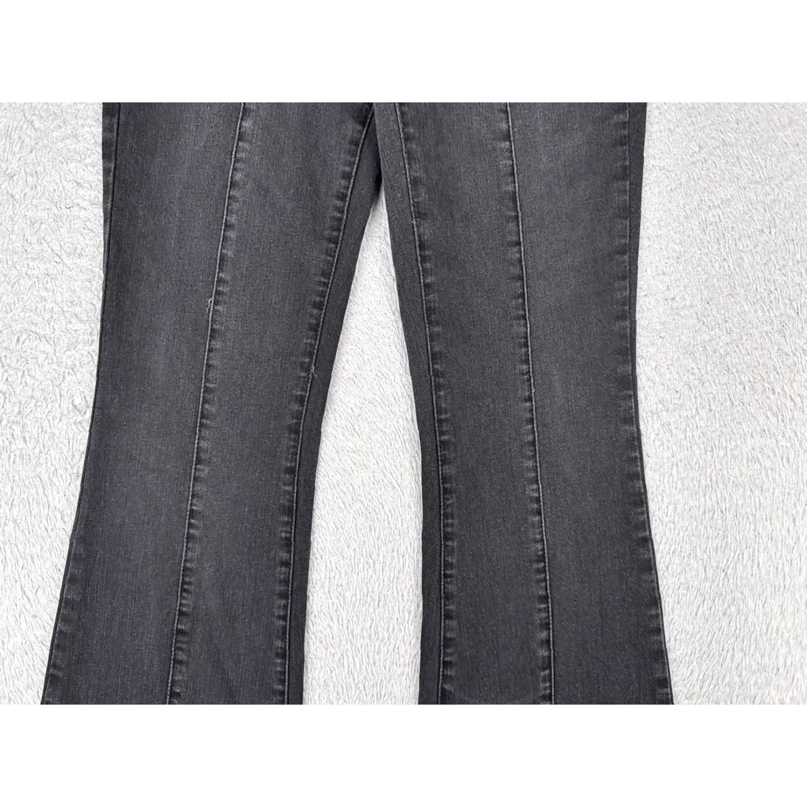Vintage No Boundaries Jeans Womens 4 Black Gray Rise Flare Double Button Stretch Zip Denim Jeans Slim Fit Mid Rise 5-Pocket Womens Size 27" / US 4 / IT 40 - 3 Thumbnail