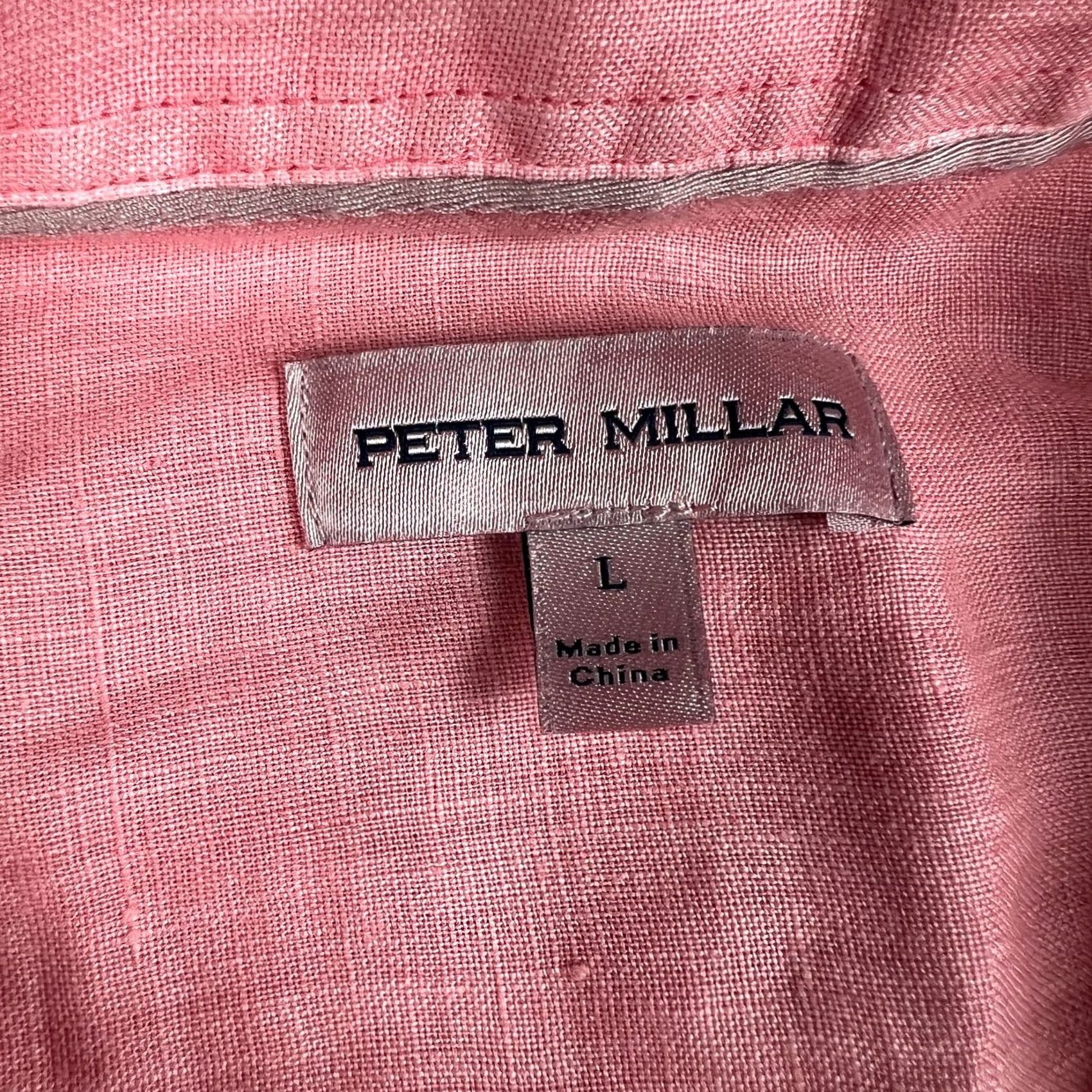 Peter Millar Peter Millar Coastal Mens Large Button Shirt Long Sleeve Light Red Linen Casual Size US L / EU 52-54 / 3 - 3 Thumbnail