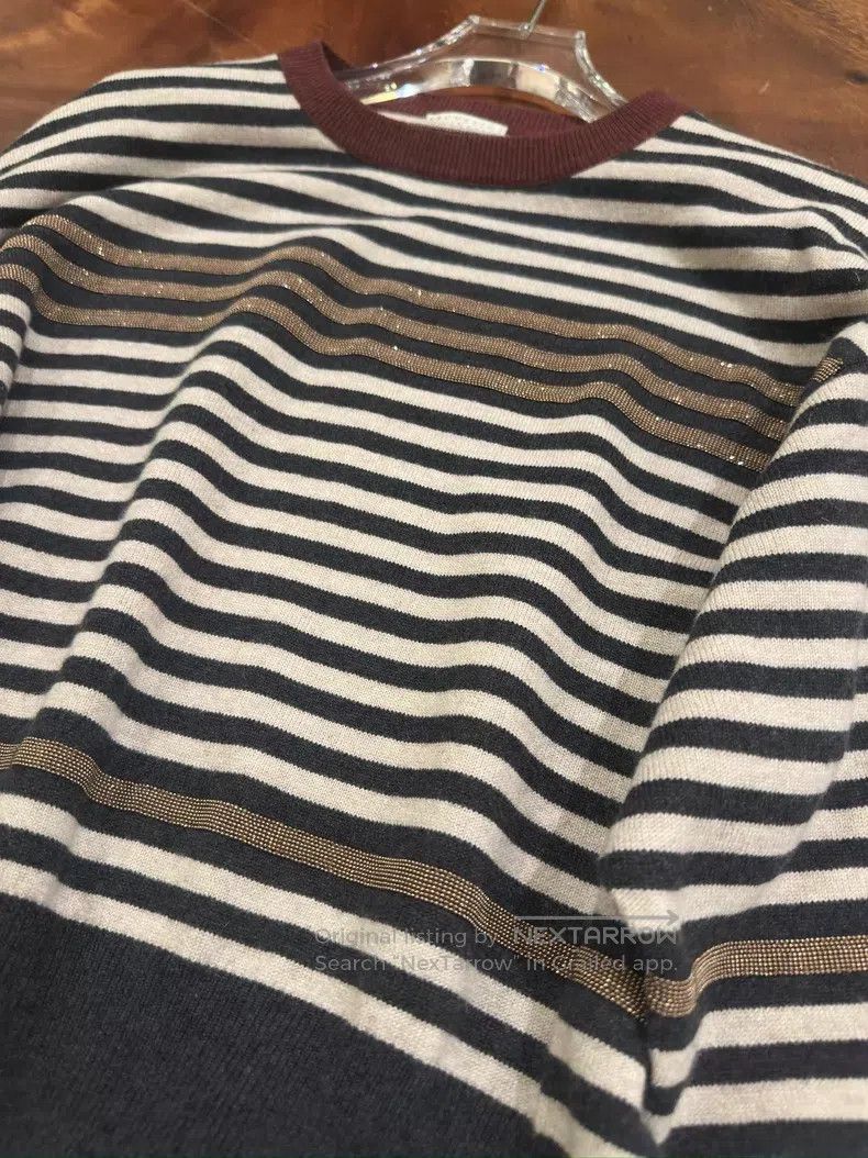Brunello Cucinelli Brunello Cucinelli Studded Striped Wool Knit Sweater Size M / US 6-8 / IT 42-44 - 4 Thumbnail