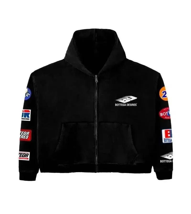 Patch Zip-Up Hoodie Black