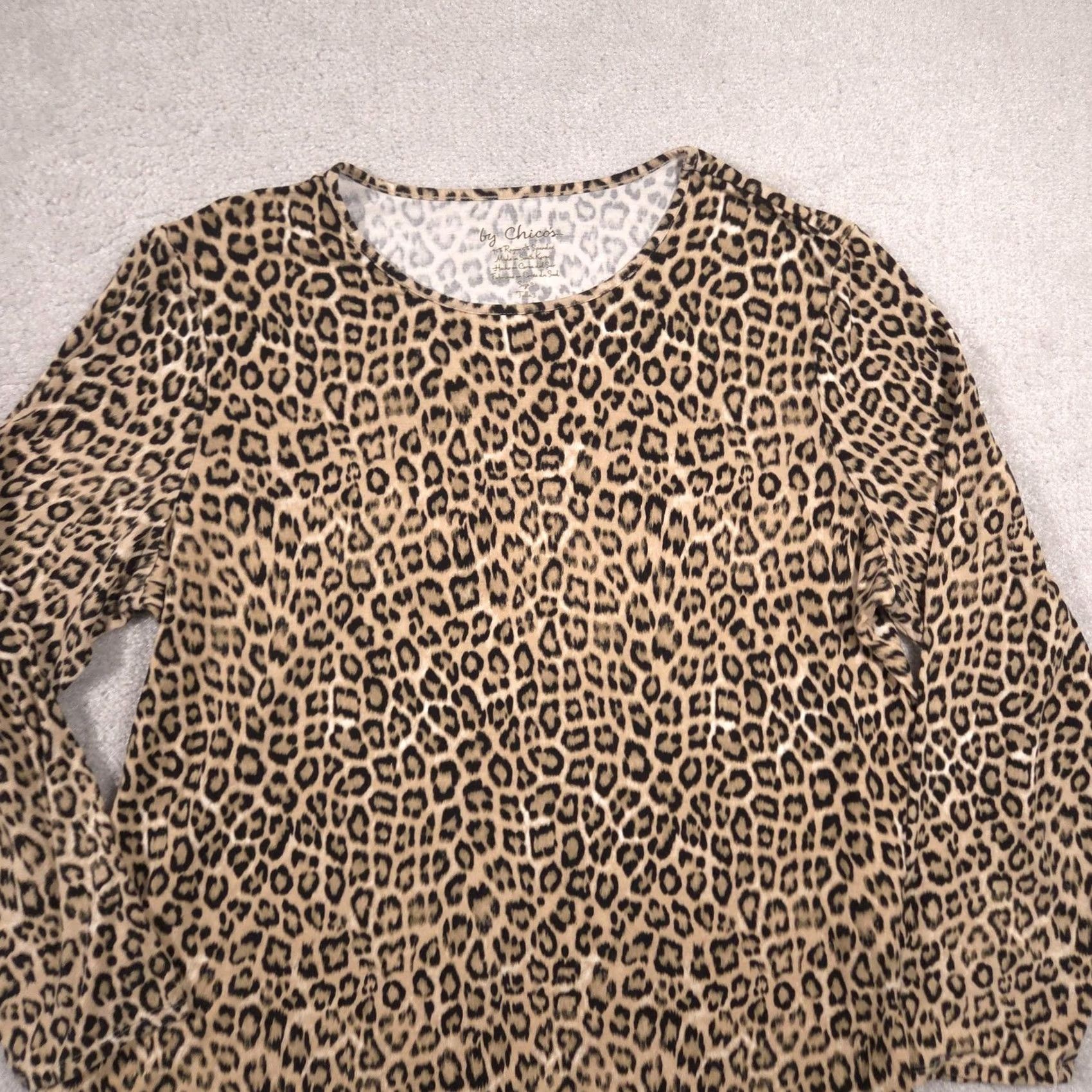Vintage Chico's Shirt Womens 3 Brown Leopard Print Crew Neck Long Sleeve Stretch Top Shirt Womens Regular Adult Brown Leopard Print Long Sleeve Top Size XS / US 0-2 / IT 36-38 - 3 Thumbnail