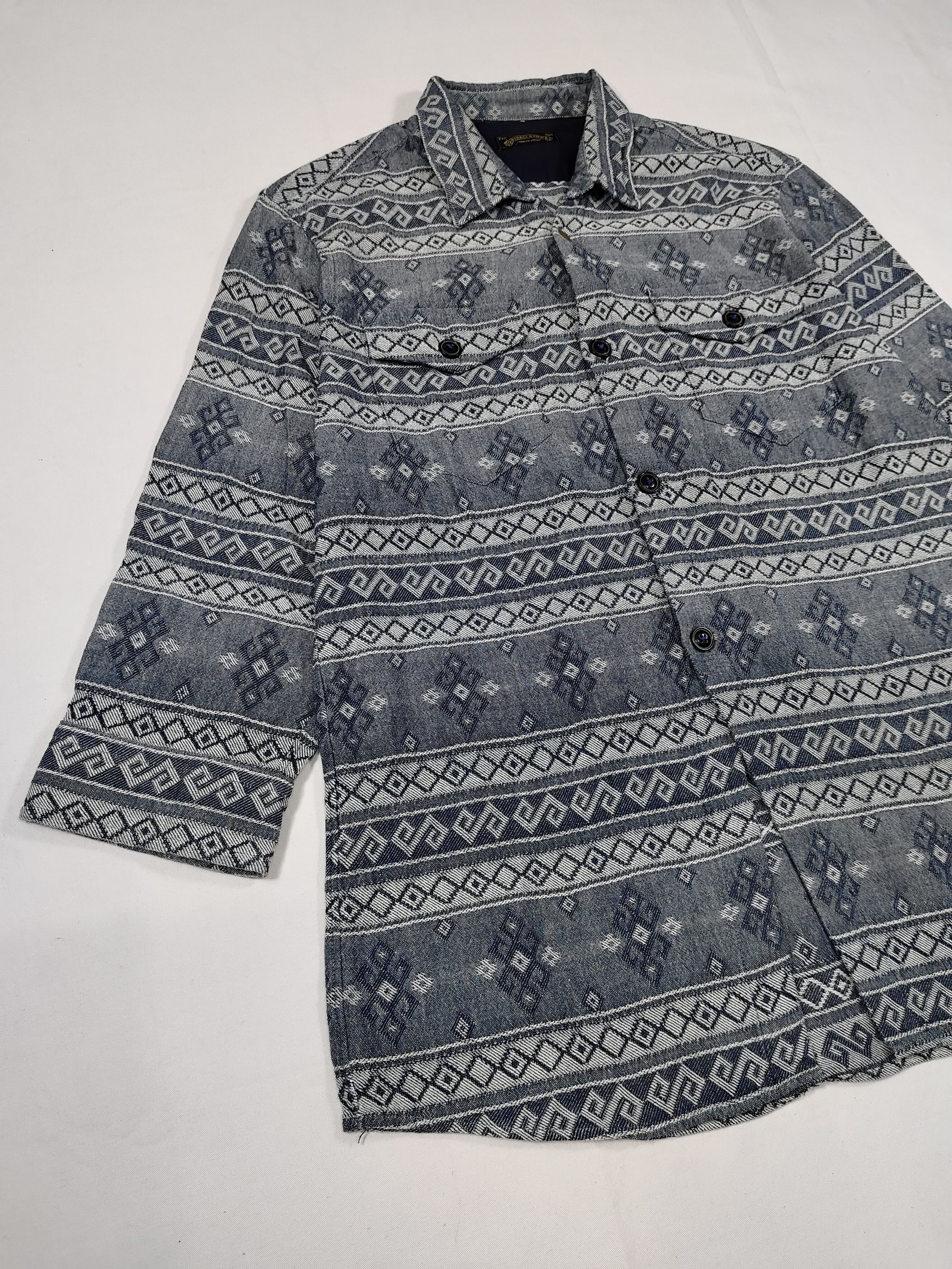 291295=Homme 291295 Homme 🇯🇵 Geometric Tribal Jacquard Work Shirt Size US M / EU 48-50 / 2 - 4 Thumbnail