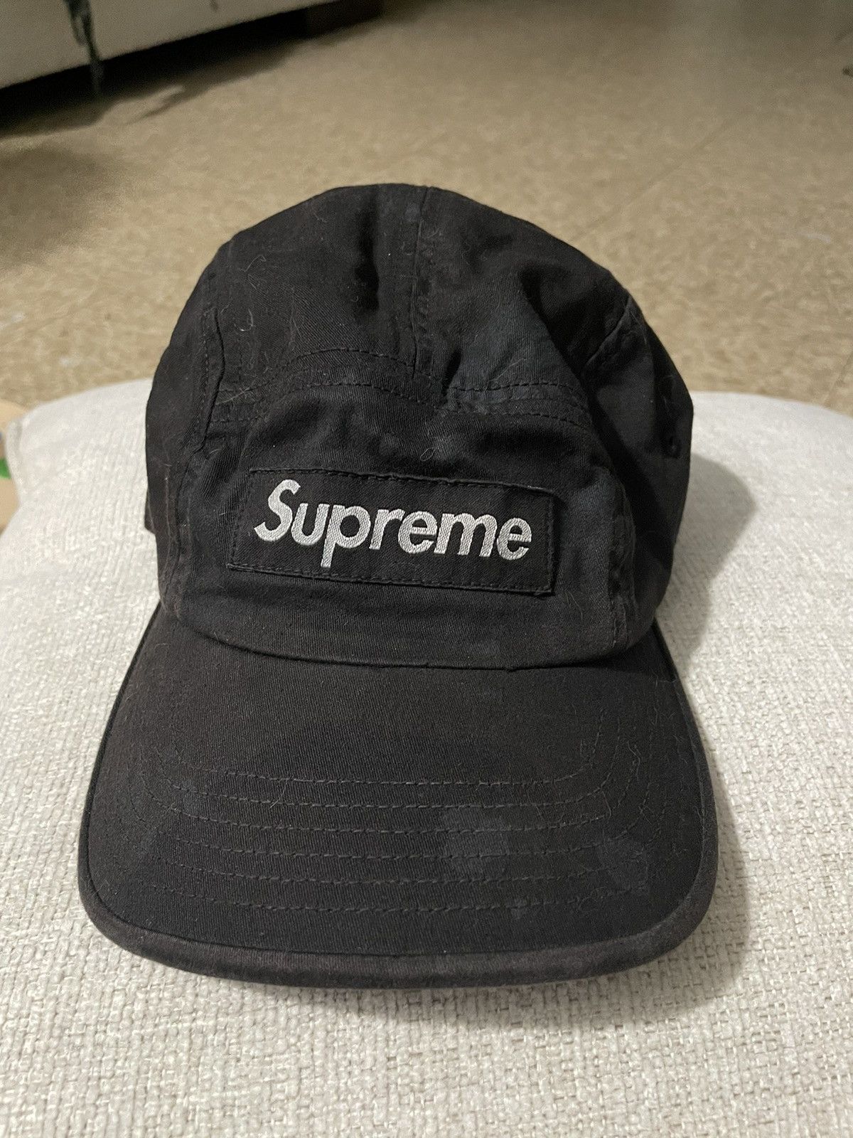 image of Supreme Overdyed Camo Camp Cap in Black, Men's
