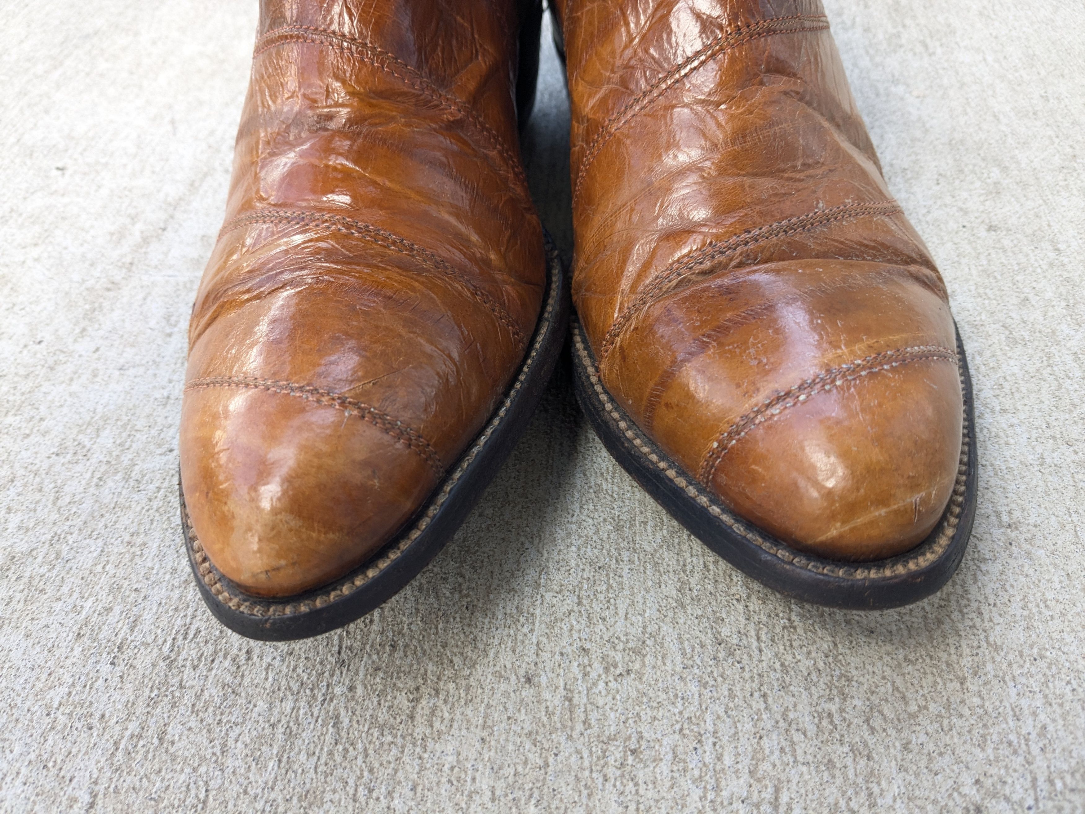 Genuine Leather Vintage Eel Cowboy Boots Brown 10.5 Western Botas Mexico Size US 10.5 / EU 43-44 - 2 Thumbnail