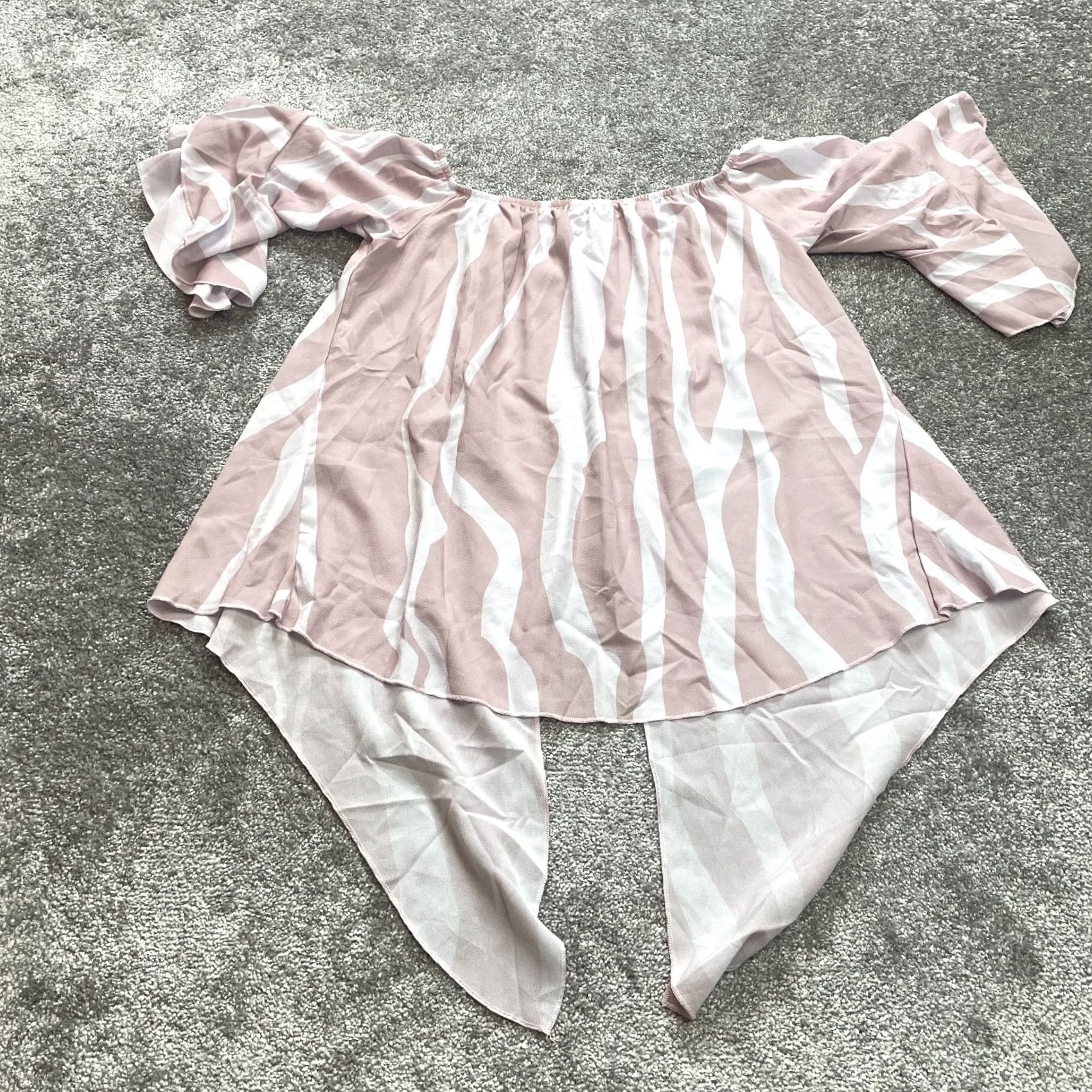 Pinko Unbranded Peasant Blouse Top Womens XL Pink Striped Stretch Off the Shoulder Blouse Size XL / US 12-14 / IT 48-50 - 6 Thumbnail