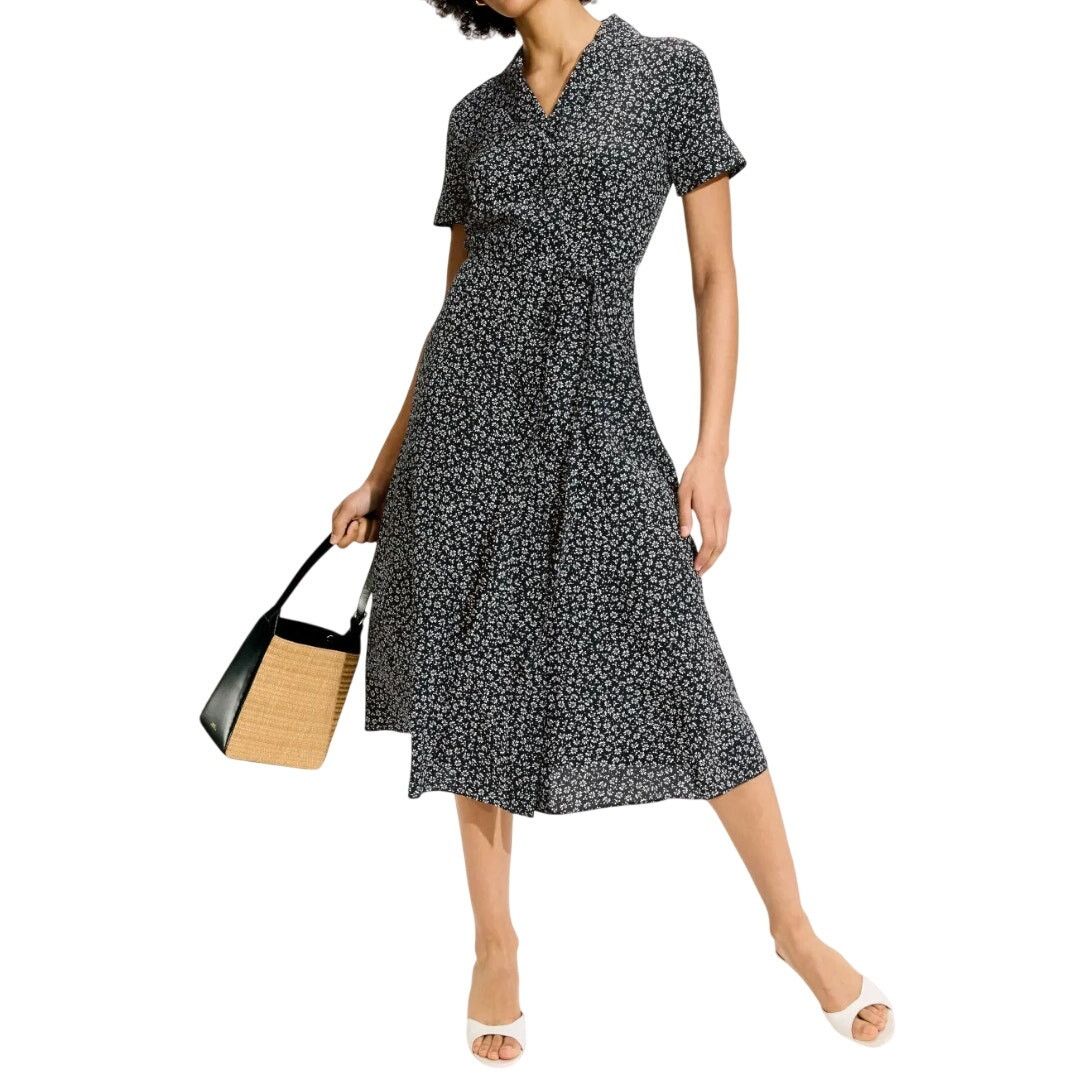 Club Monaco Club Monaco Floral Open Neck Silk Shirt Dress Black, Size XS Size XS / US 0-2 / IT 36-38 - 2 Thumbnail
