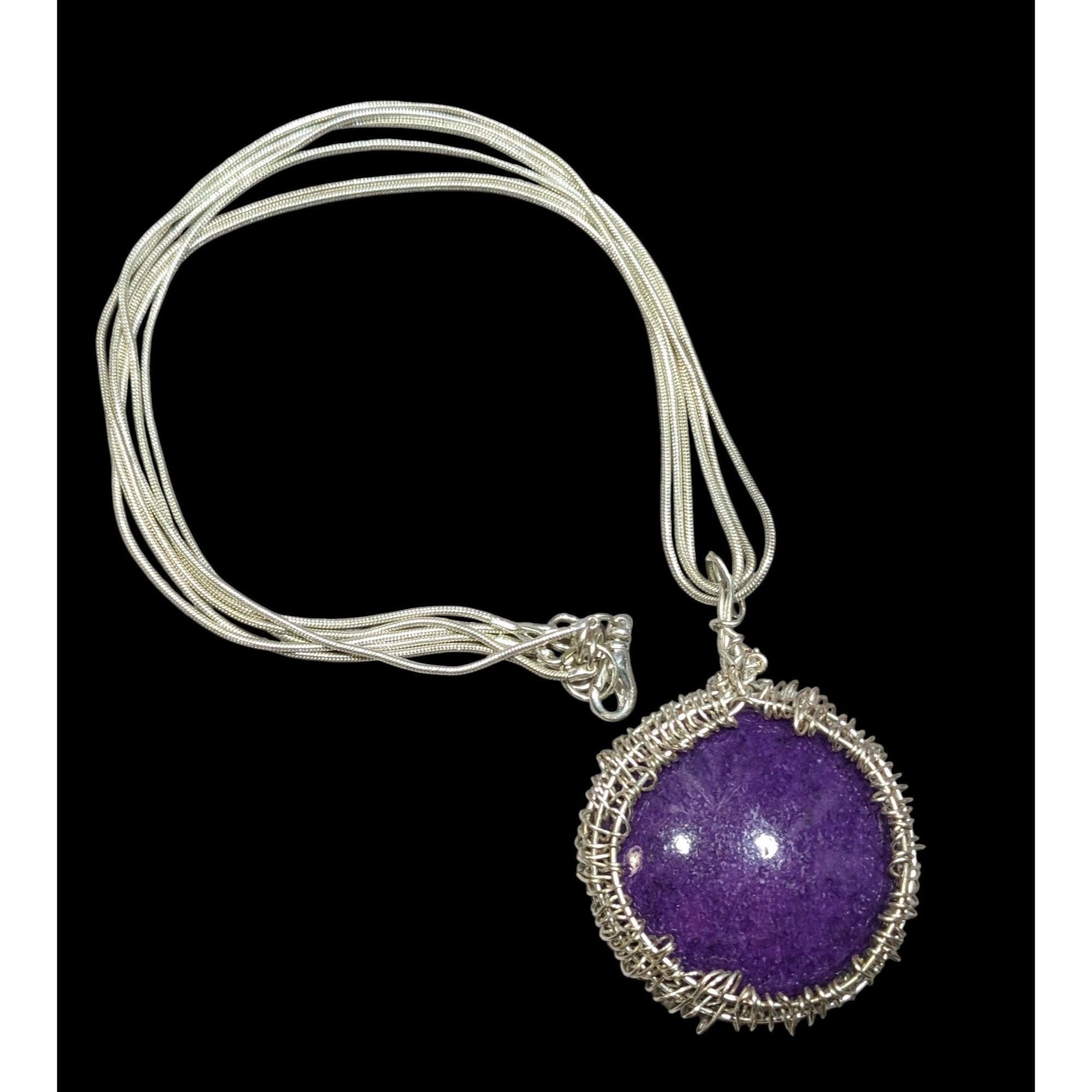 Handmade Whimsical Handmade Wire Wrapped Purple Stone On Layered Silv Size ONE SIZE - 1 Thumbnail
