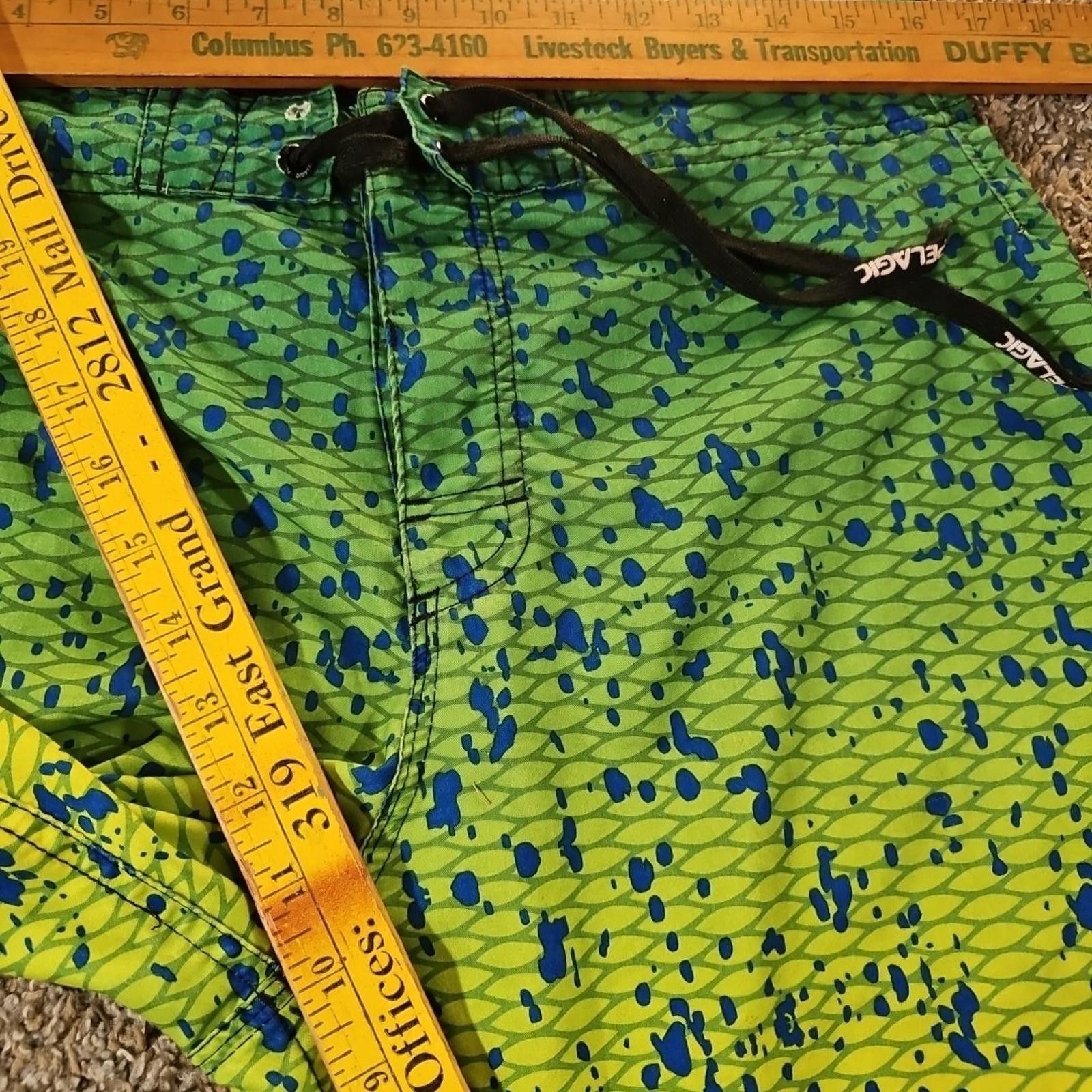 Other Pelagic Board Shorts Mens 32 Green Yellow Mahi Swim Trunks Size US 32 / EU 48 - 5 Thumbnail