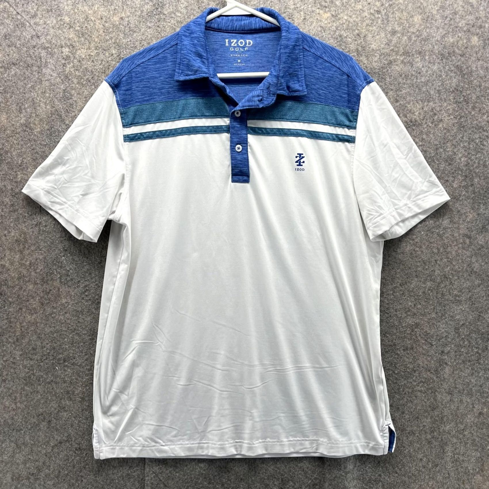 Izod Izod Polo Shirt Men Medium Adult Blue White Golf Stretch Athletic Polo Shirt Regular Fit Short Sleeve Solid White 44 in Chest Mens Polo Size US M / EU 48-50 / 2 - 2 Thumbnail