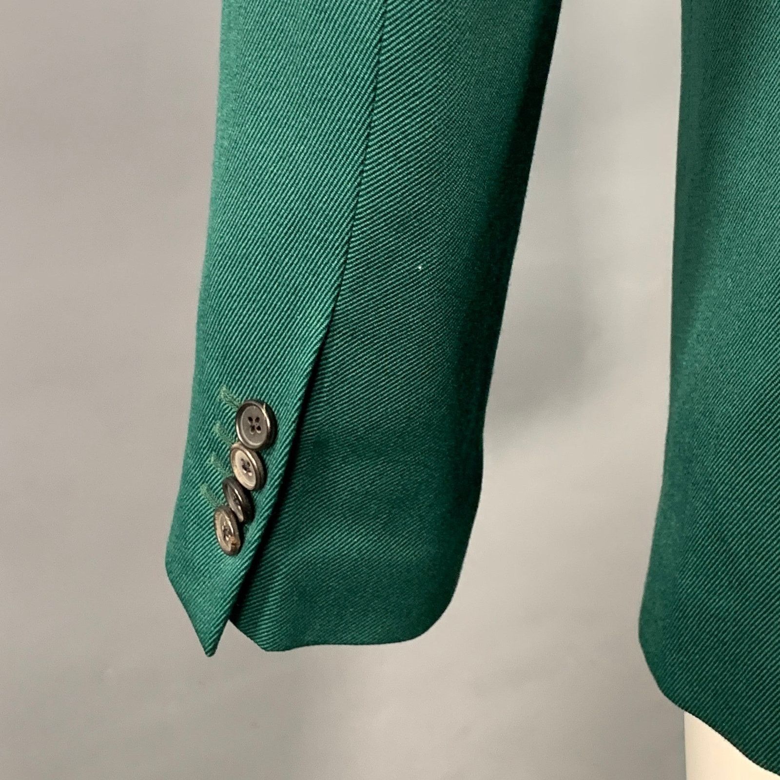 Calvin Klein 205W39NYC Green Wool Twill Double Breasted Peak Lapel Sport Coat Size 36R - 4 Thumbnail